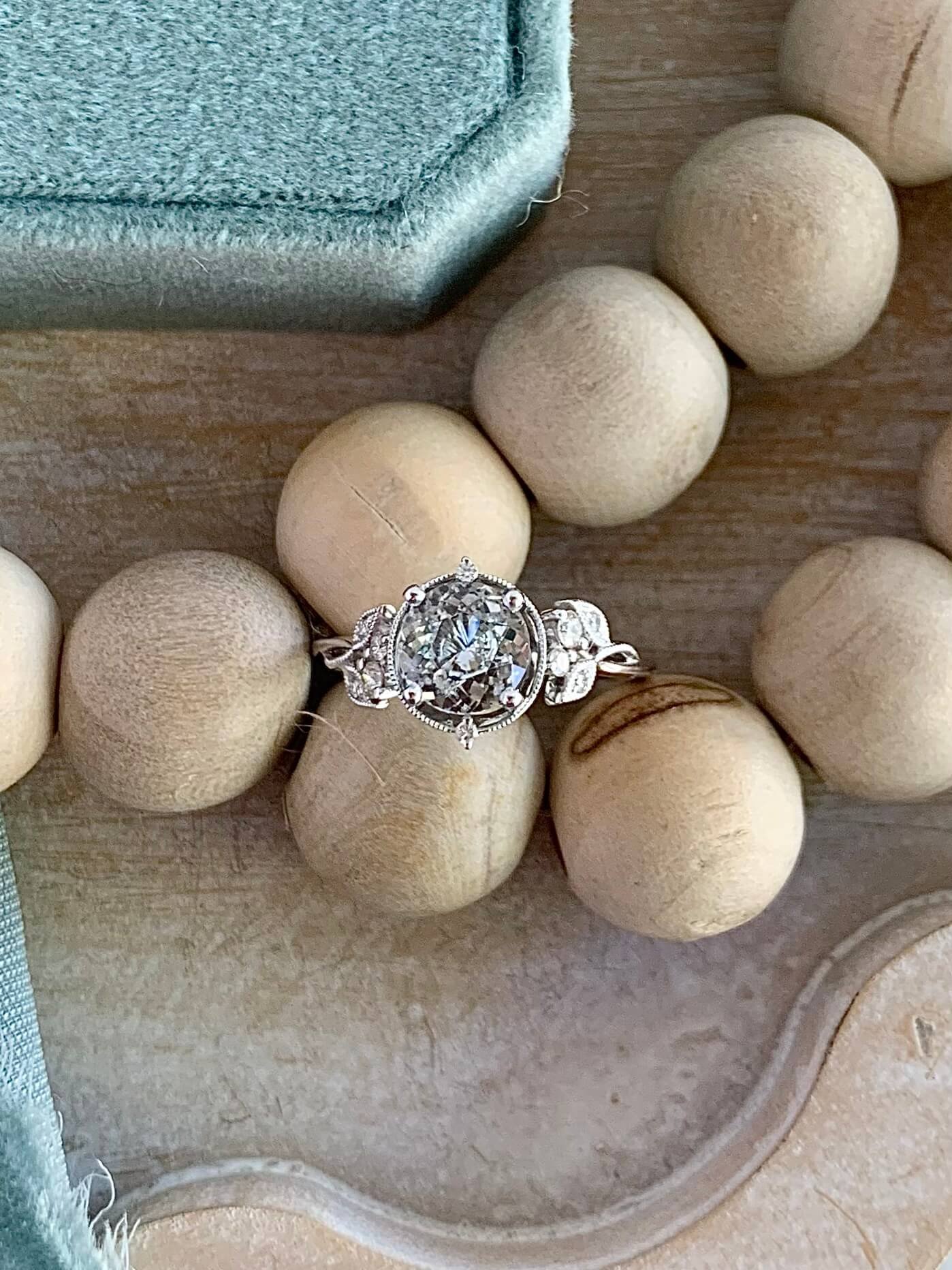 Grey Green Madagascar Sapphire & Diamond 14k White Gold Engagement Ring Ooh Aah Jewelry Albuquerque New Mexico