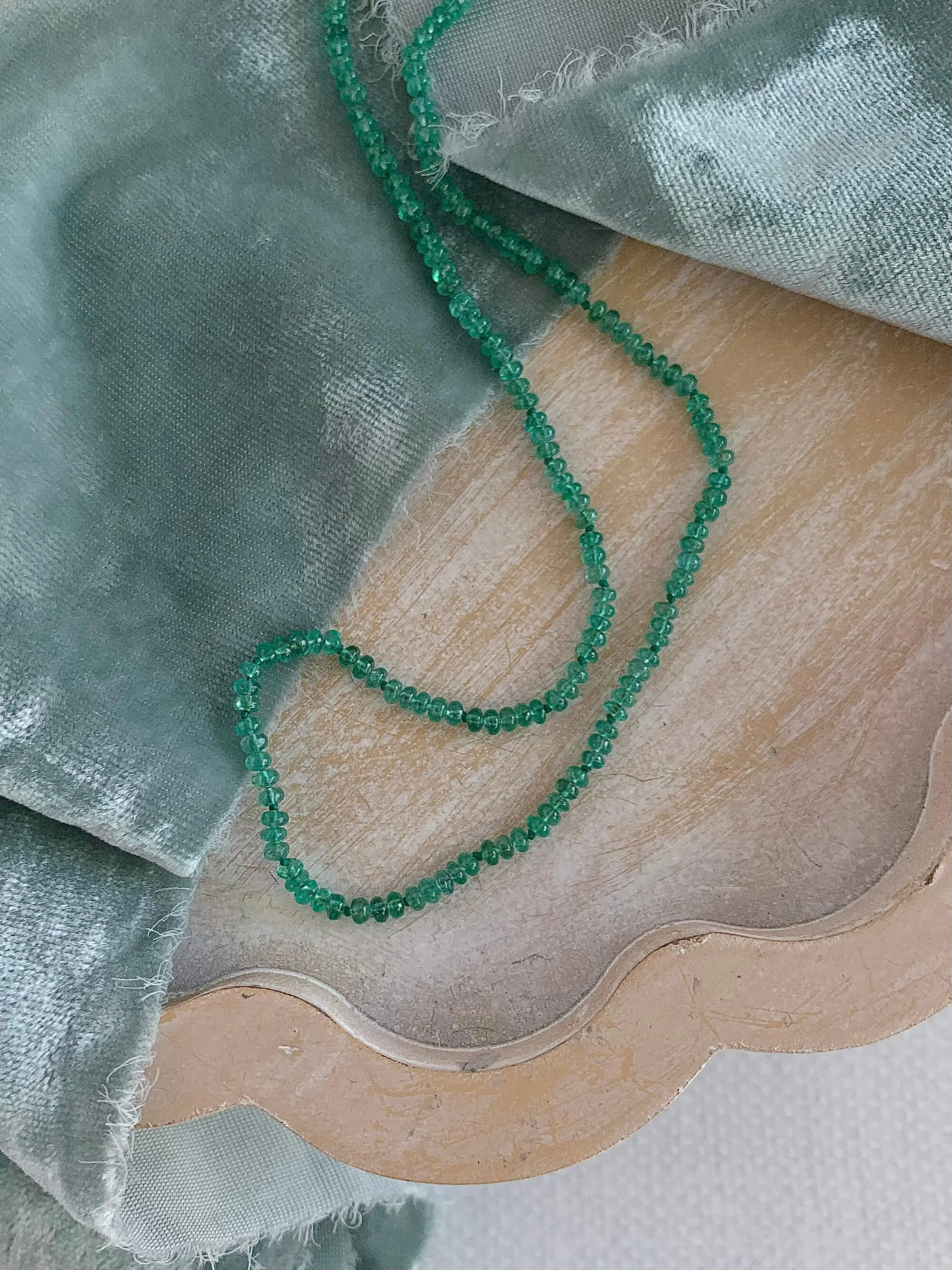 Hand-Knotted Cabachon Emerald Gold Fill Strand