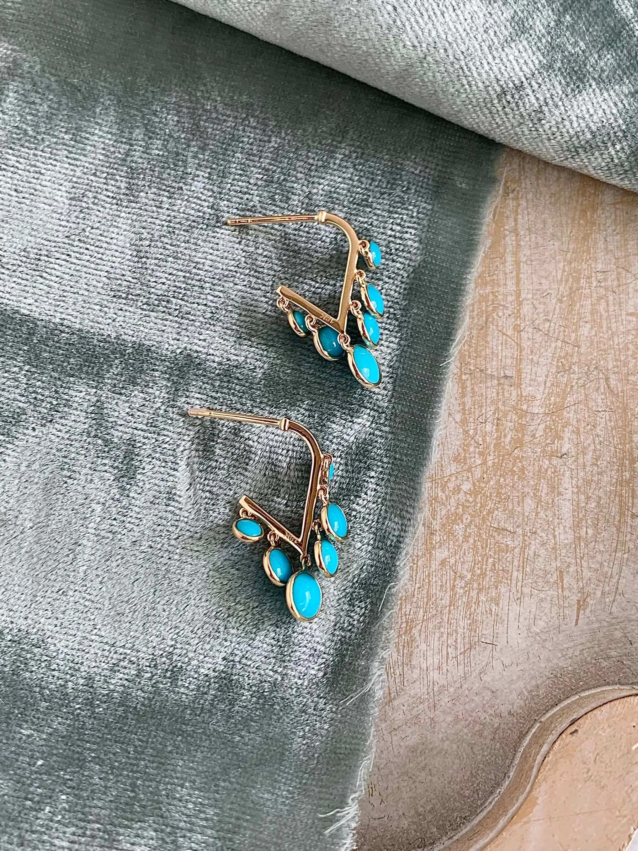 Dangle Turquoise 14k Yellow Gold Hoops