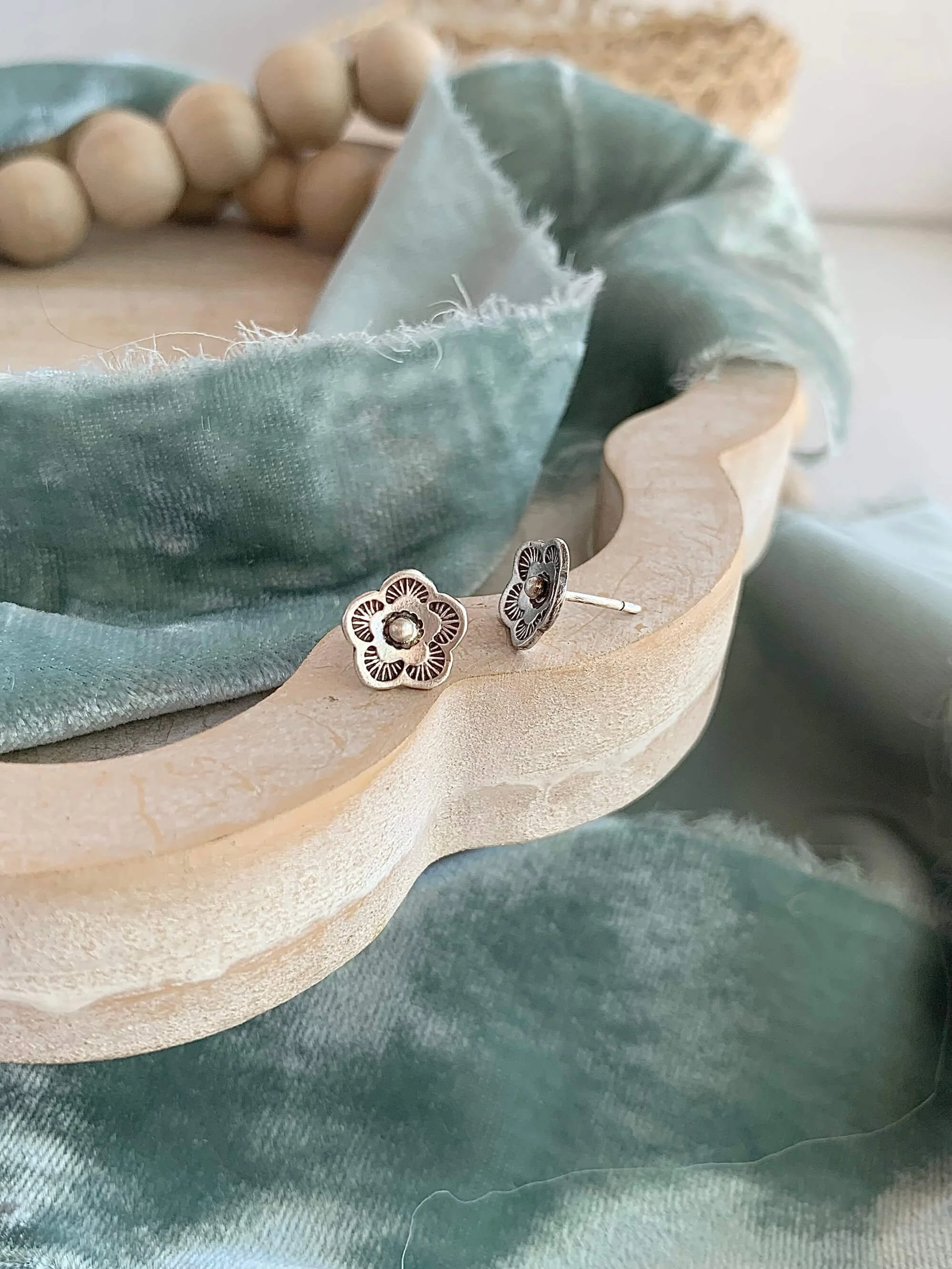 Mini Cactus Flower Silver Post Earrings