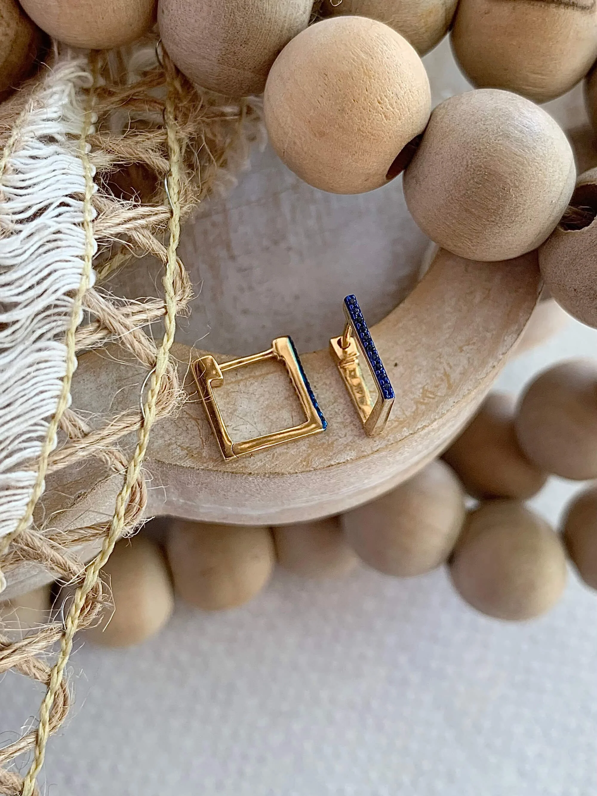 Sapphires Squared 14k Yellow Gold Hoop Earrings