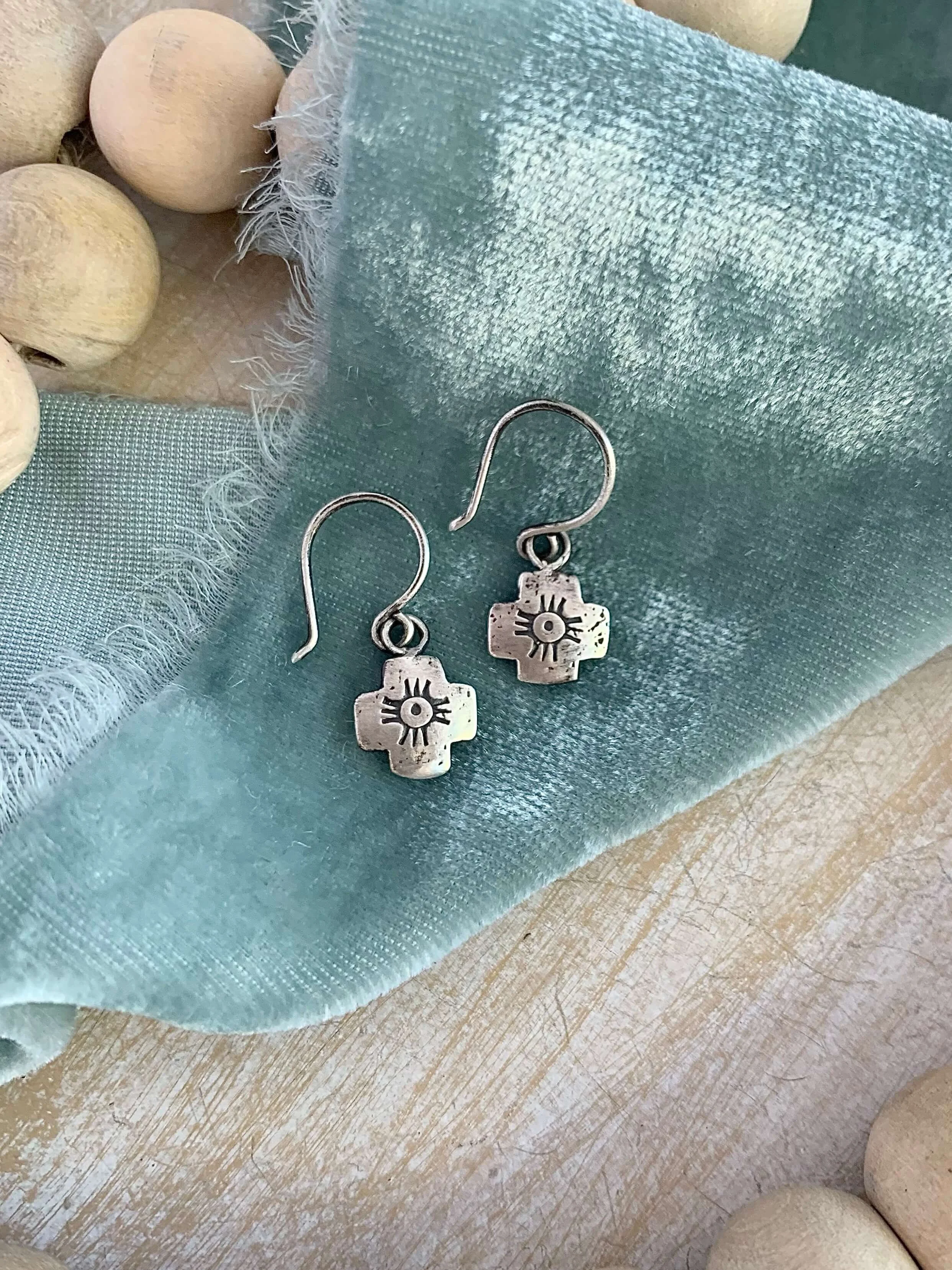 Zuni Cross Silver Earrings