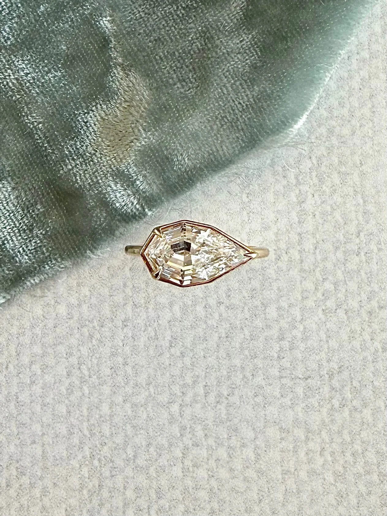 Neve Step Cut Pear 3.0ct Lab Diamond Solitarie 14k Yellow Gold Engagement Ring