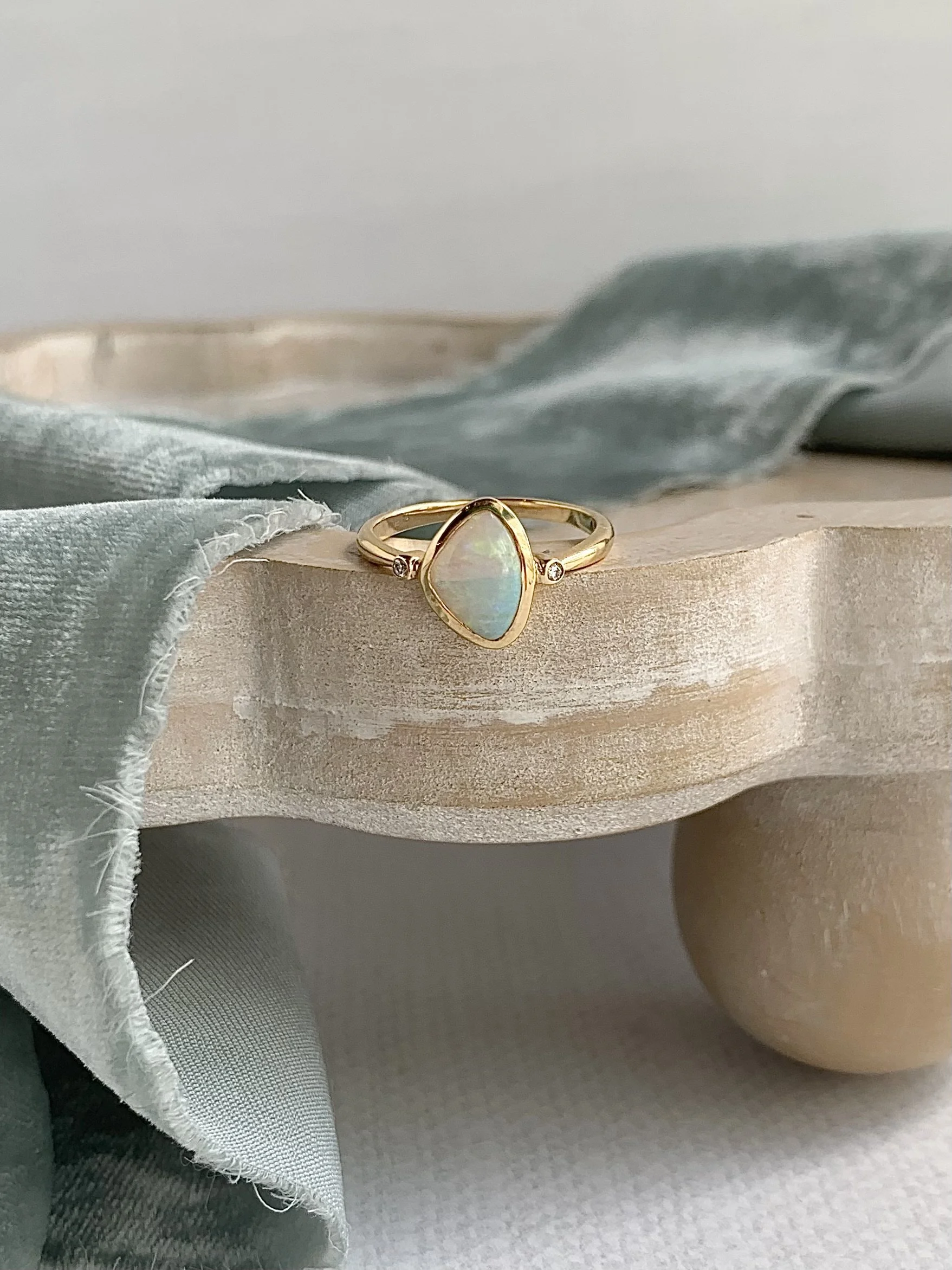 Cyra Natural Opal & Diamond 18k Yellow Gold Ring