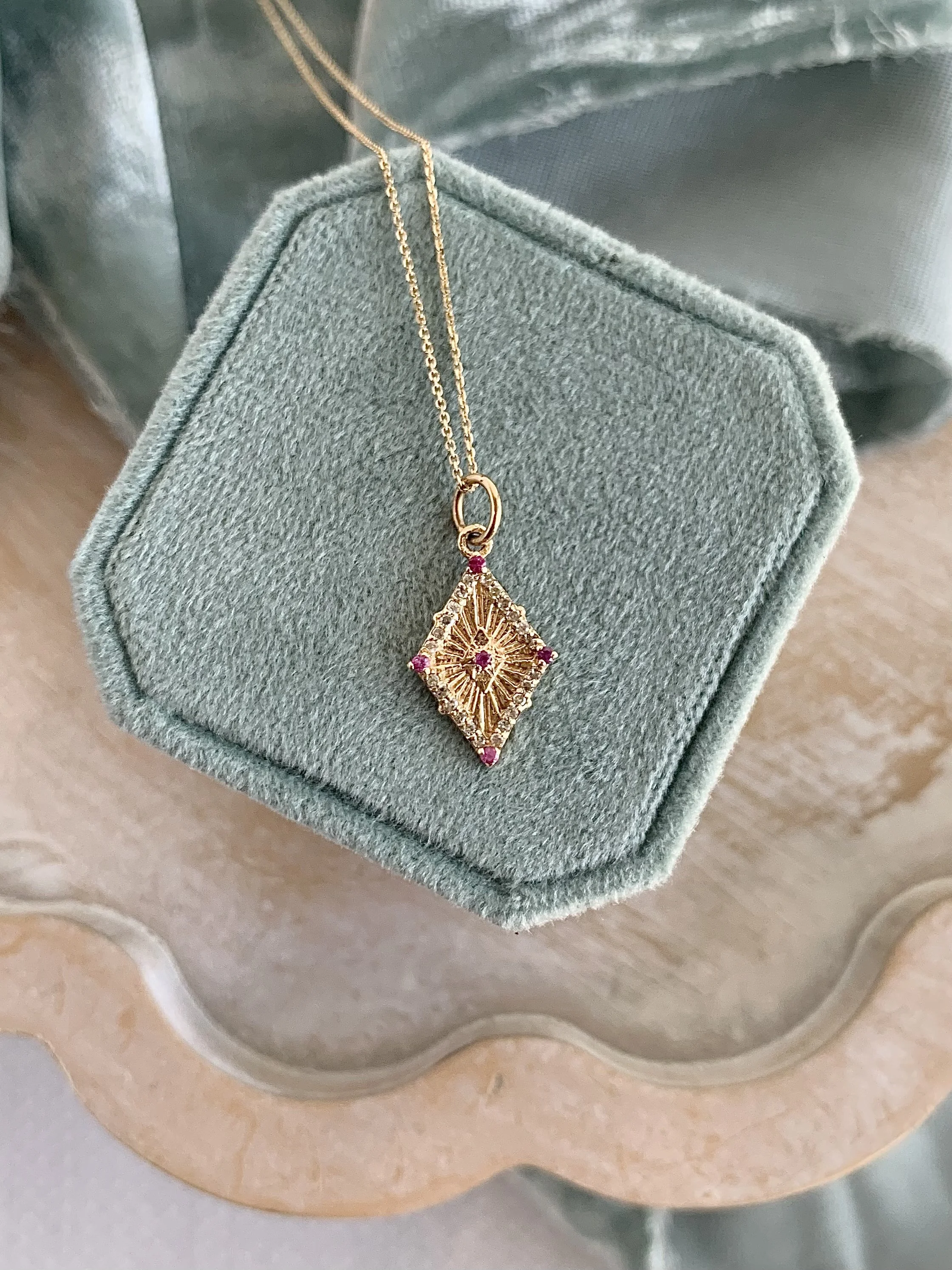 Shield of Protection Ruby & Diamond 14k Yellow Gold Necklace