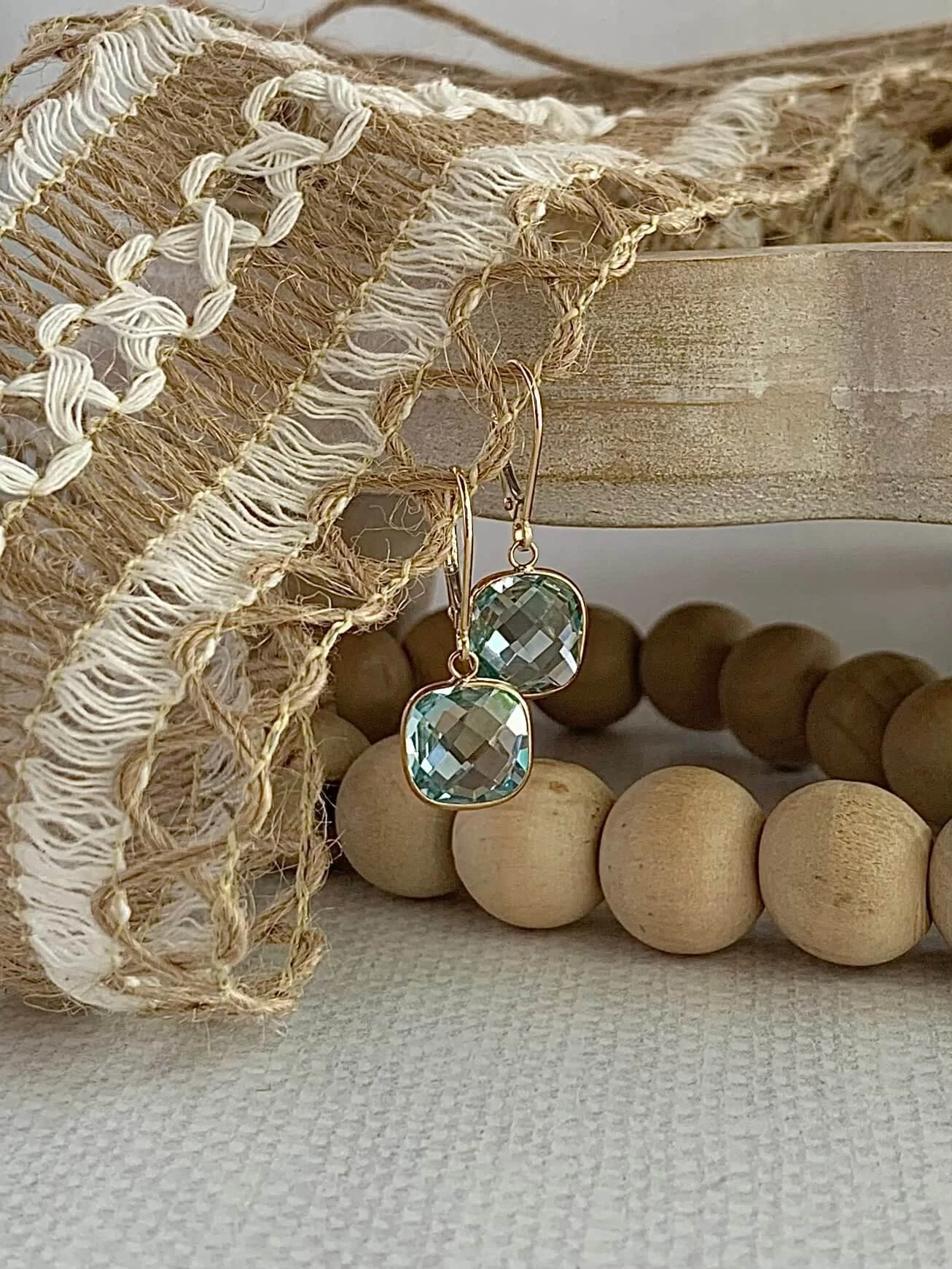 Cushioned Blue Topaz 14k Yellow Gold Earrings
