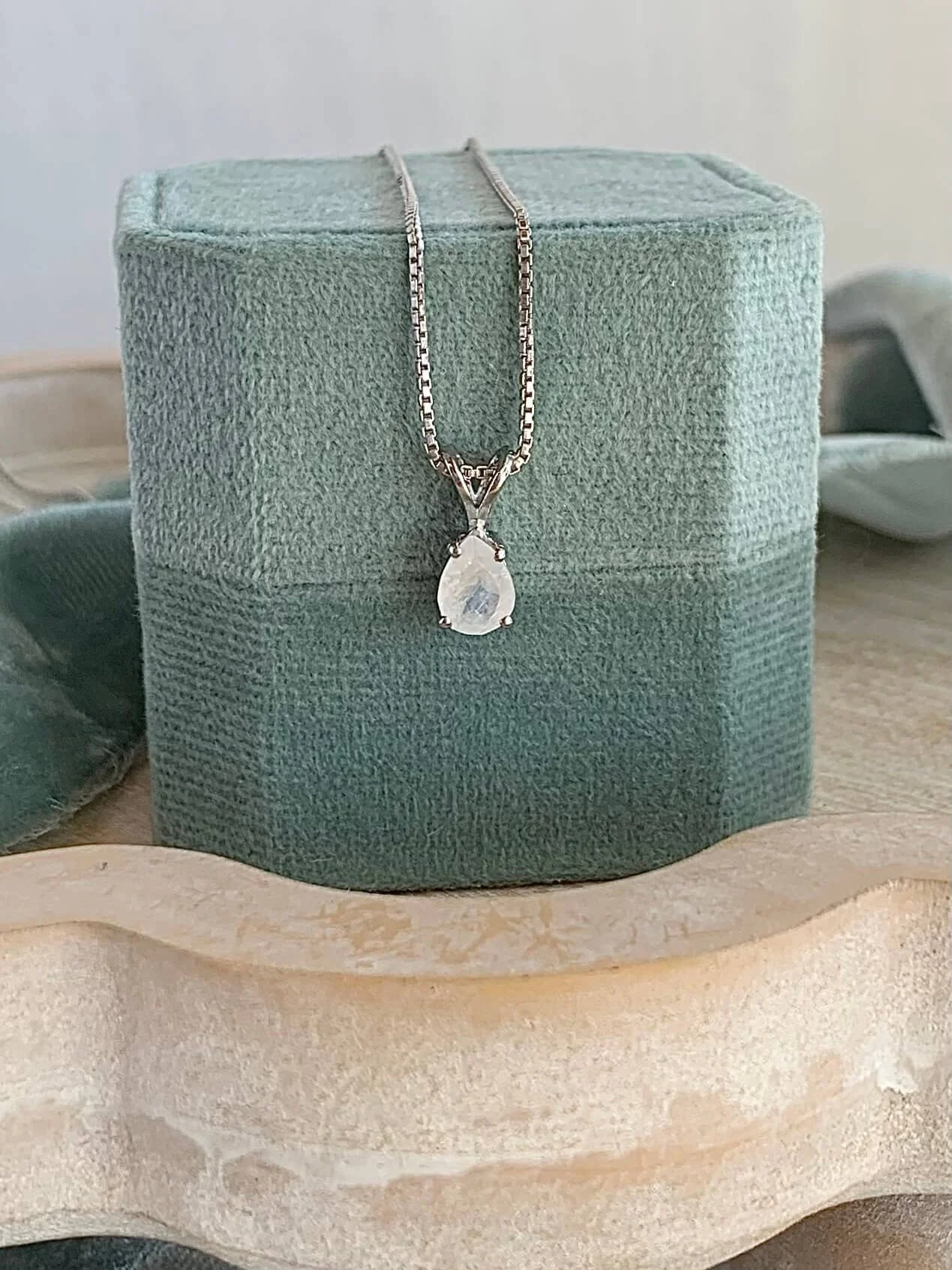 Moonstone Droplet Silver Necklace