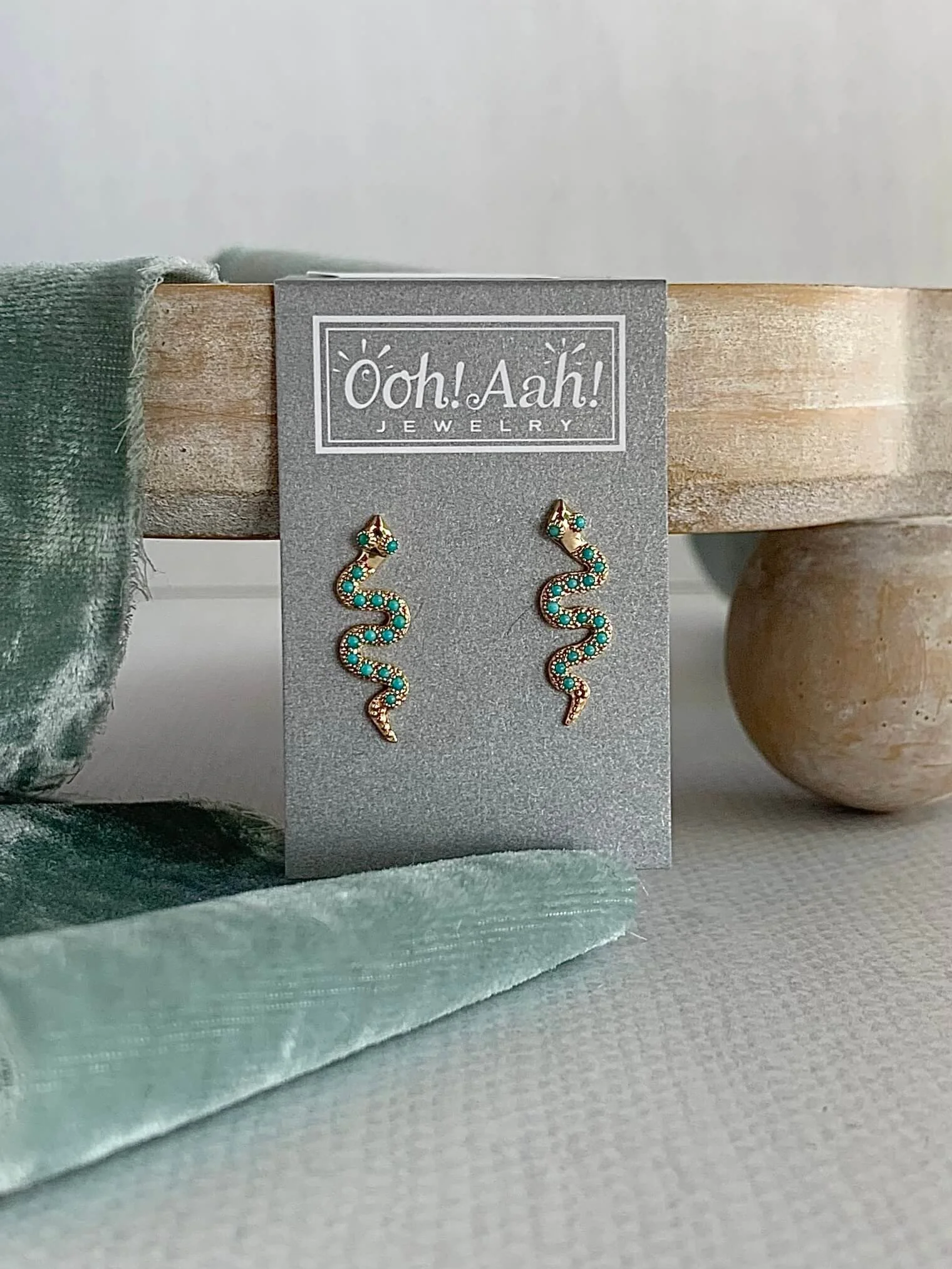 Turquoise Serpent 14k Yellow Gold Stud Earrings