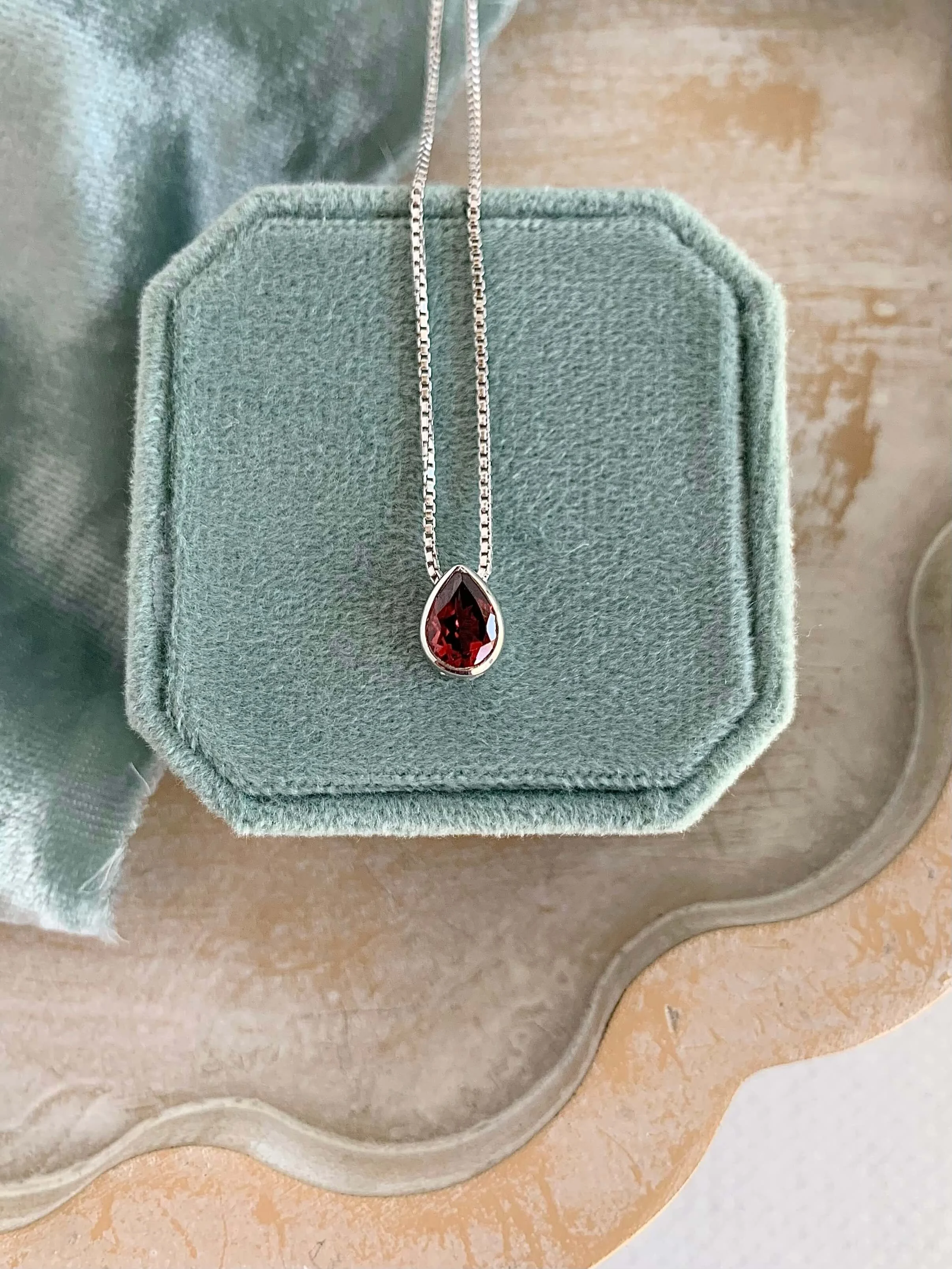Garnet Droplet Silver Necklace