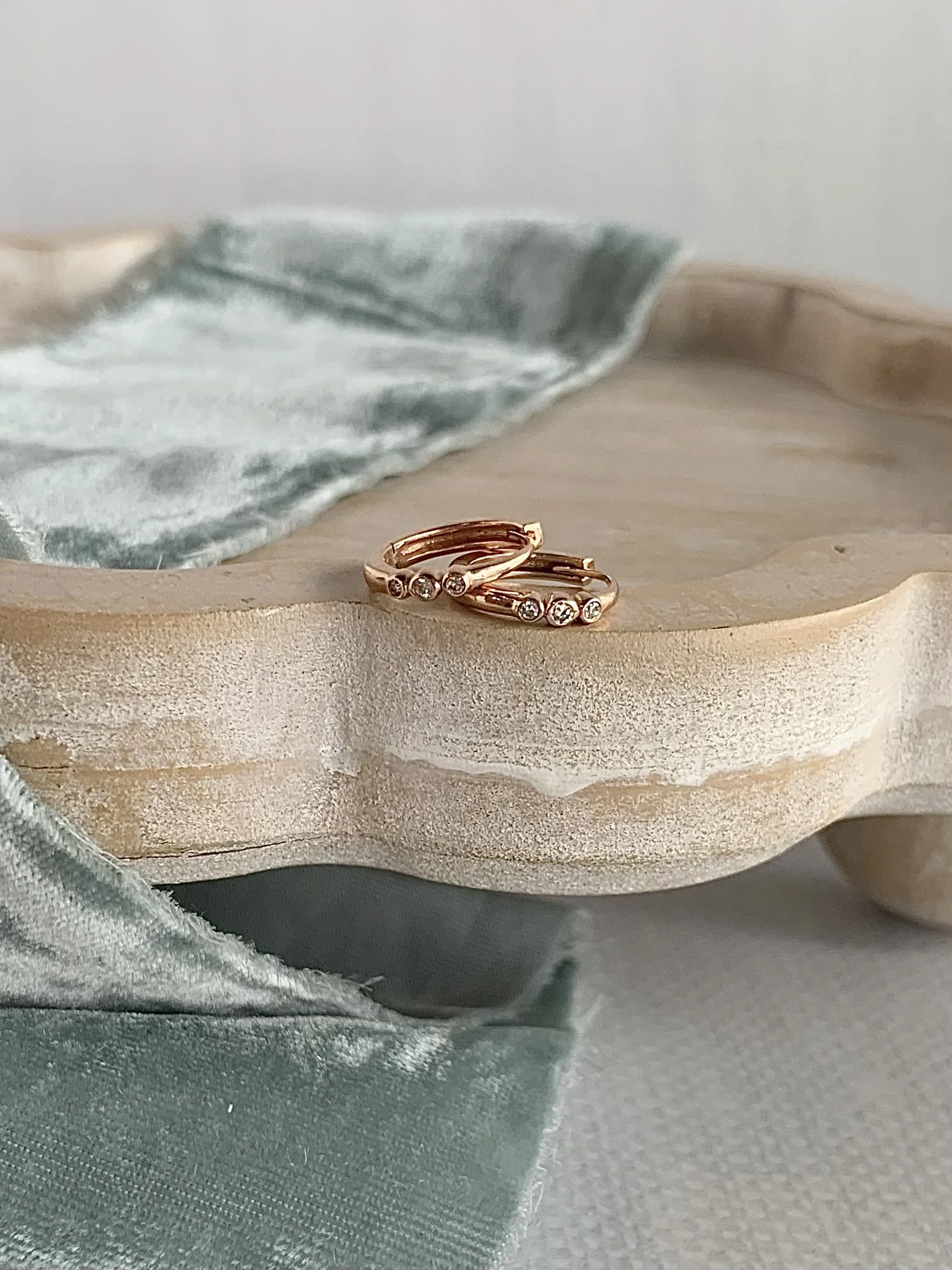 Diamond Trio 14k Rose Gold Huggie Earrings