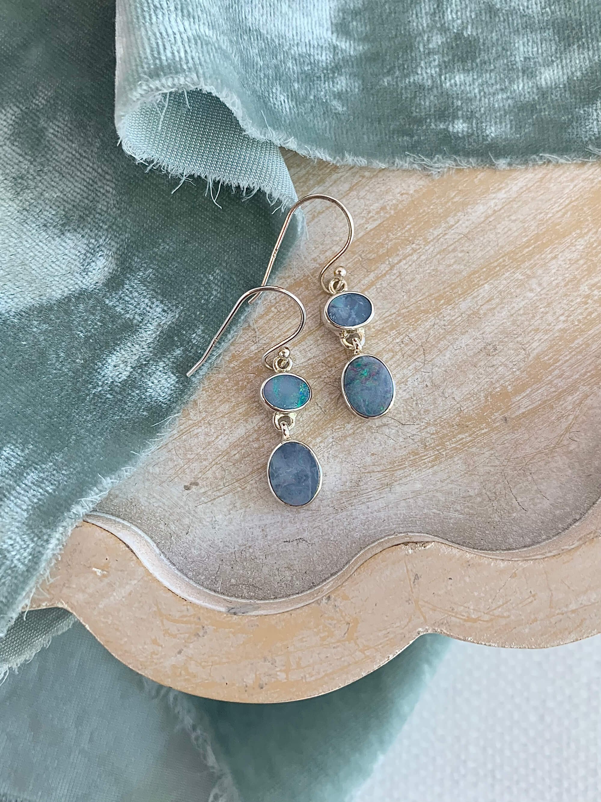 Mellow Natural Australian Opal Silver Earrings