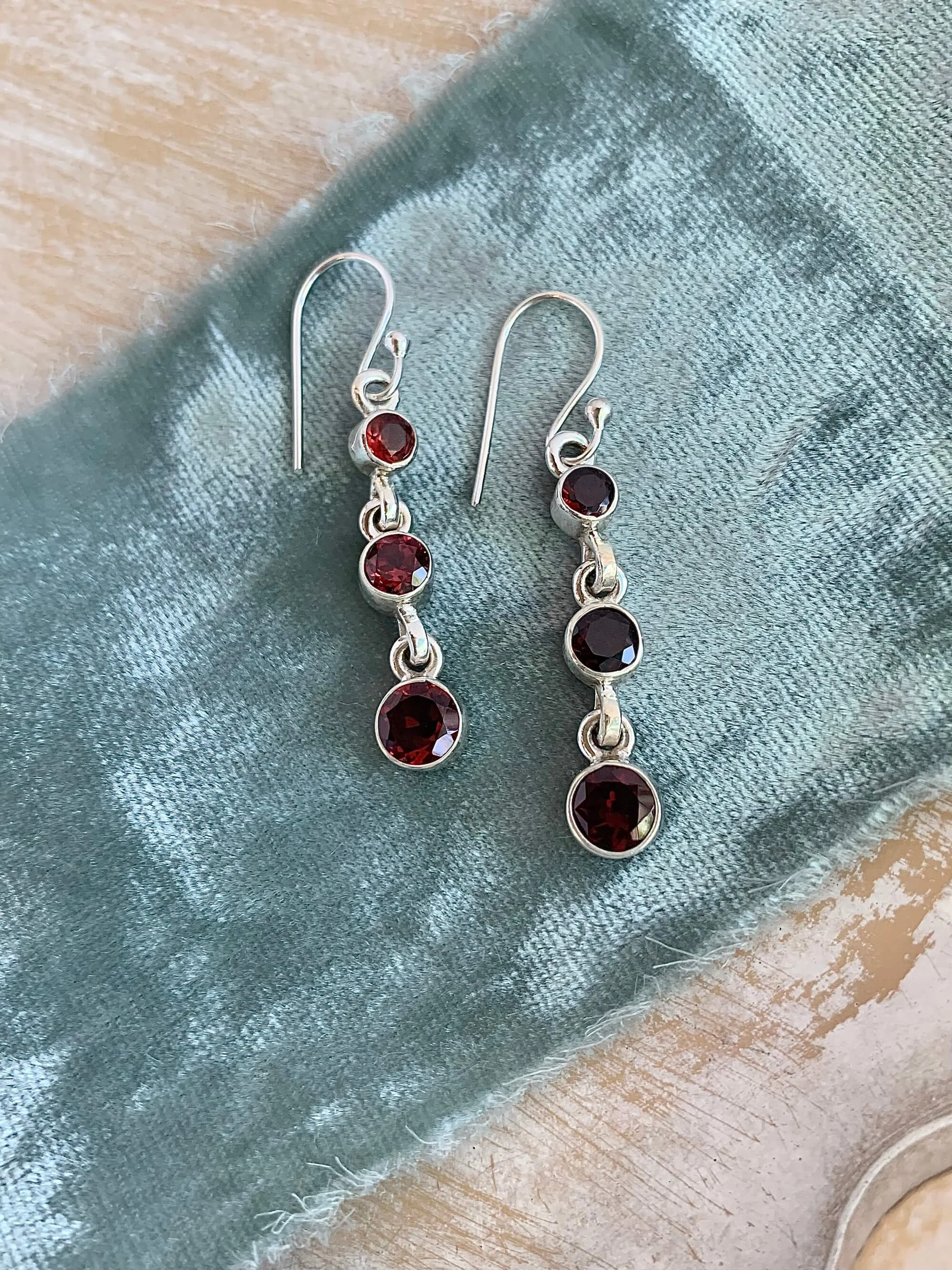 Garnet Trio Silver Earrings
