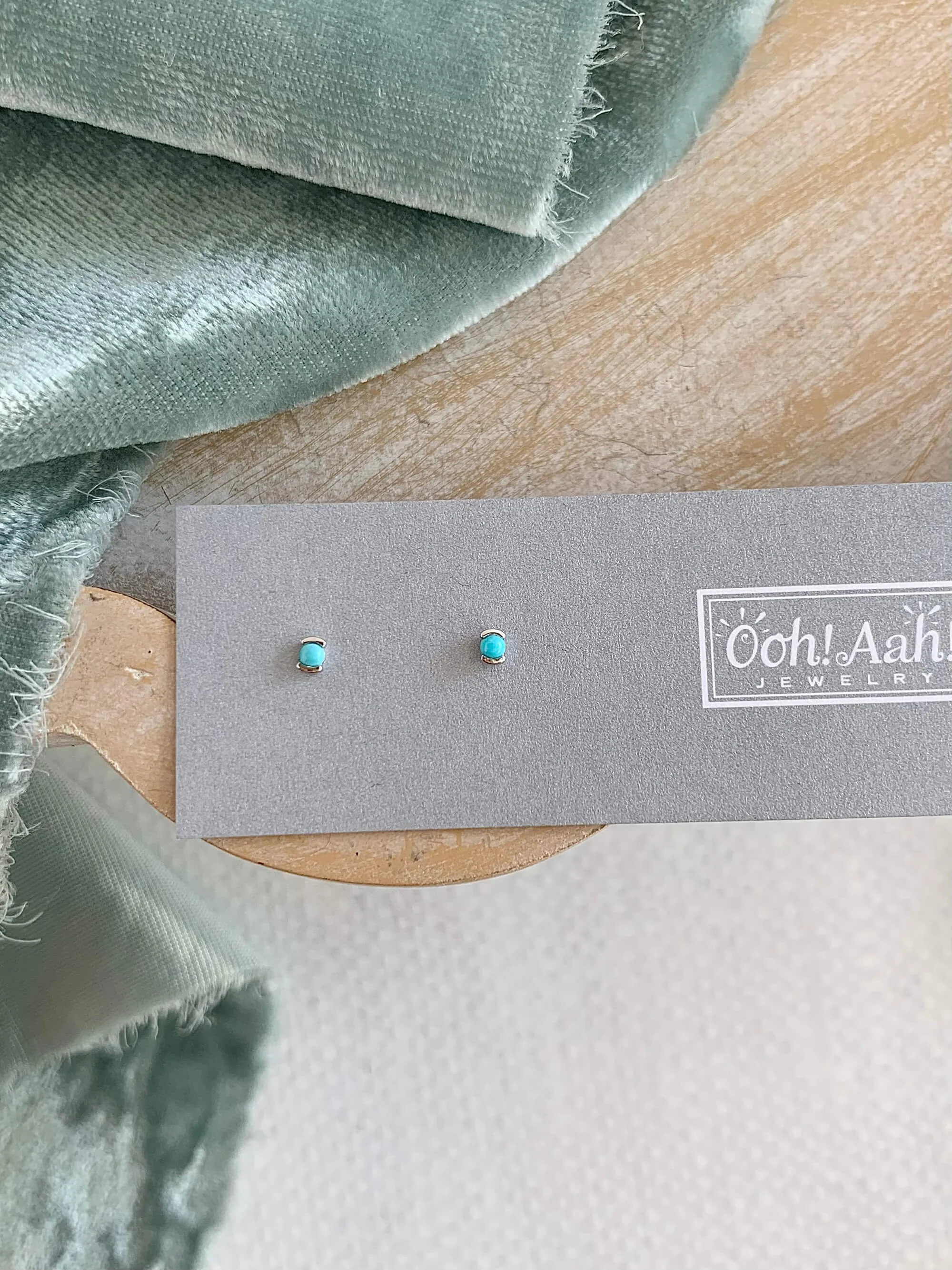 Teeny Tiny Turquoise 14k White Gold Stud Earrings