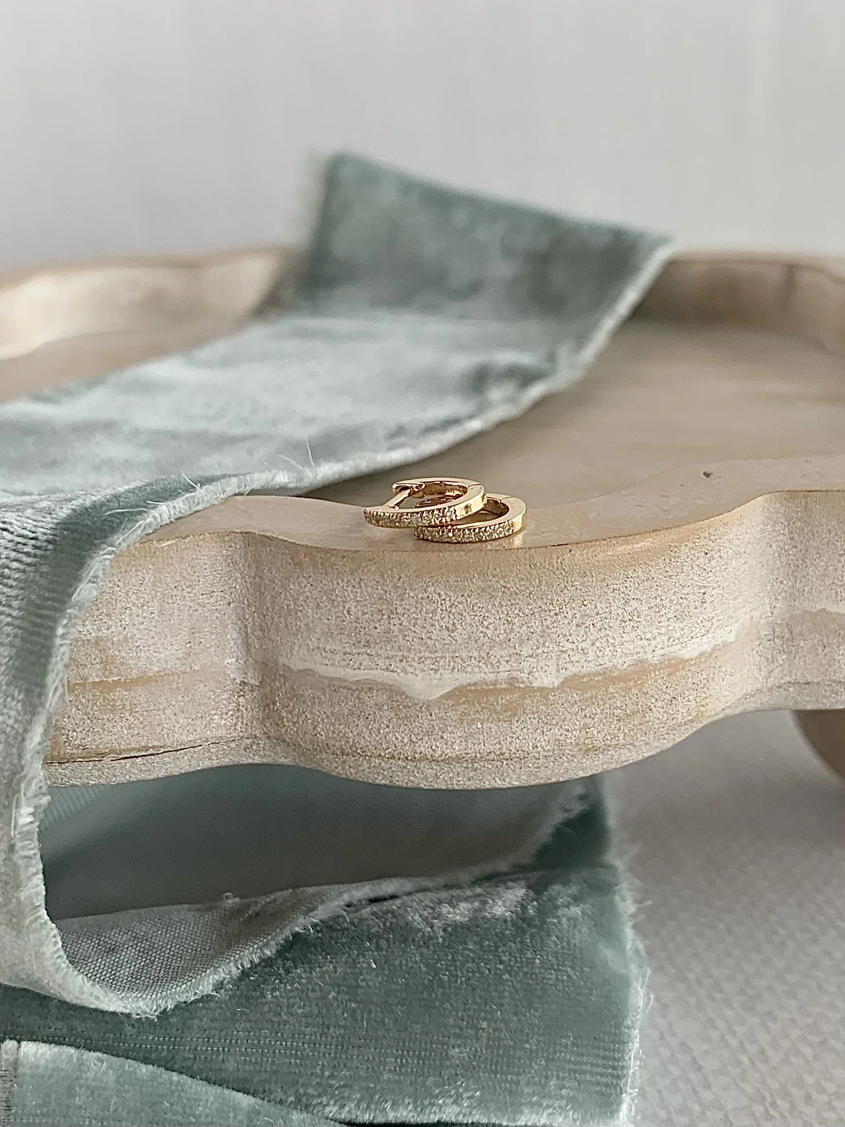 Classic Simple Pave Diamond 14k Yellow Gold Huggie Earrings