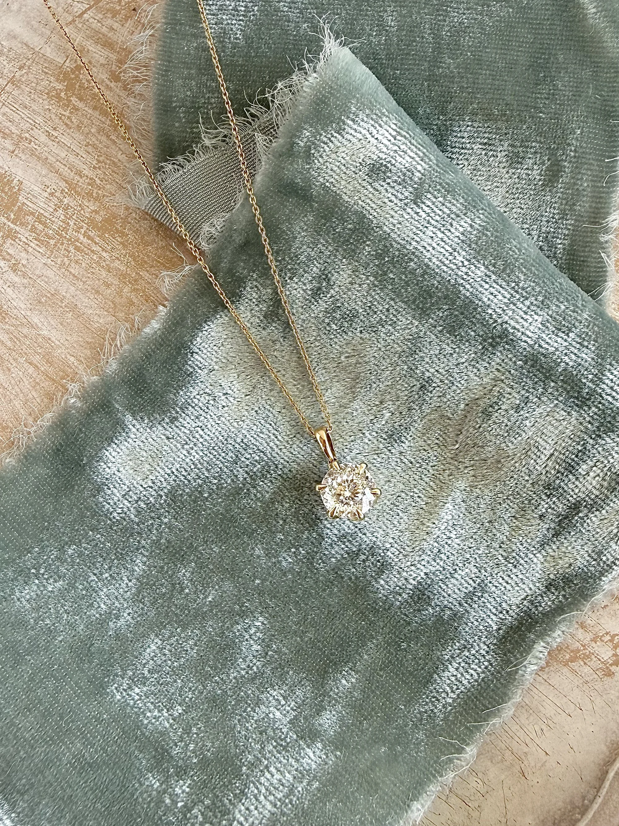 Classic Solitaire 1.55ct lab Diamond 14k Yellow Gold Necklace