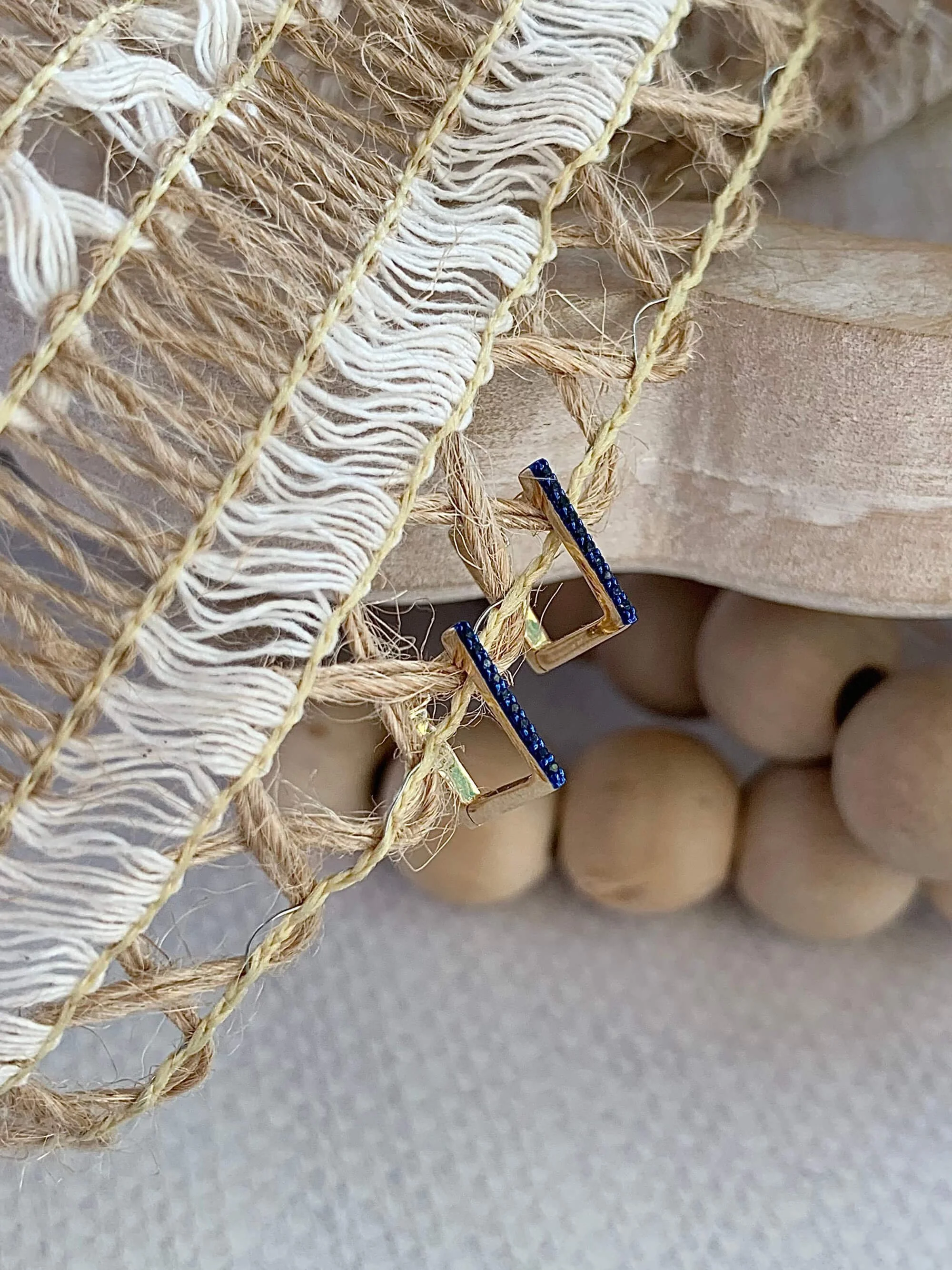 Sapphires Squared 14k Yellow Gold Hoop Earrings