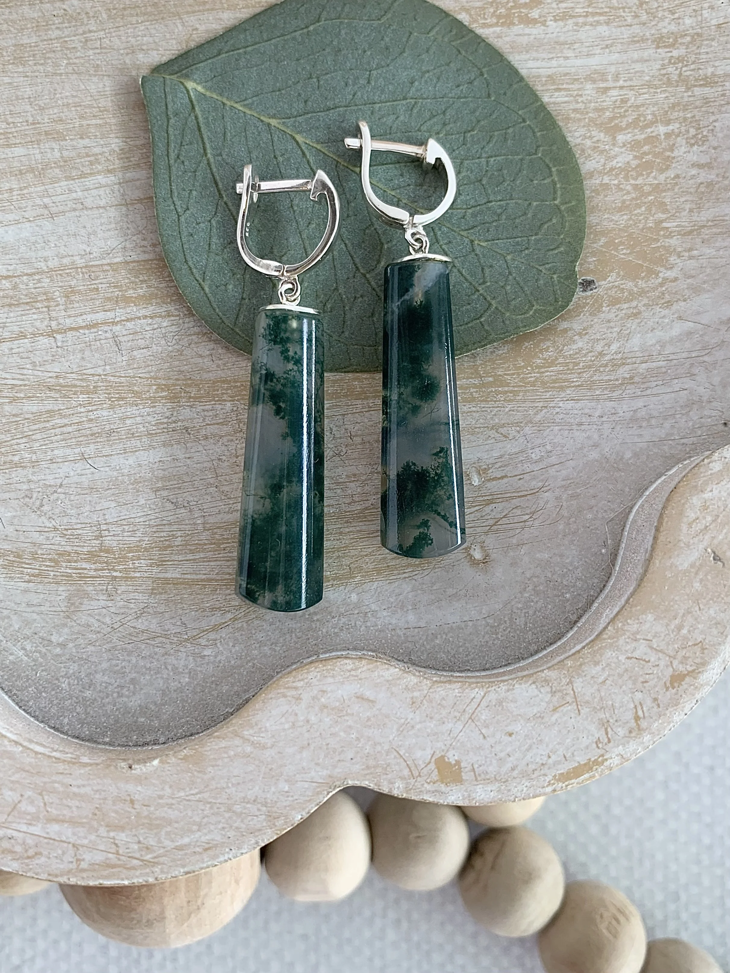 Marshy Moss Agate Silver Earrings
