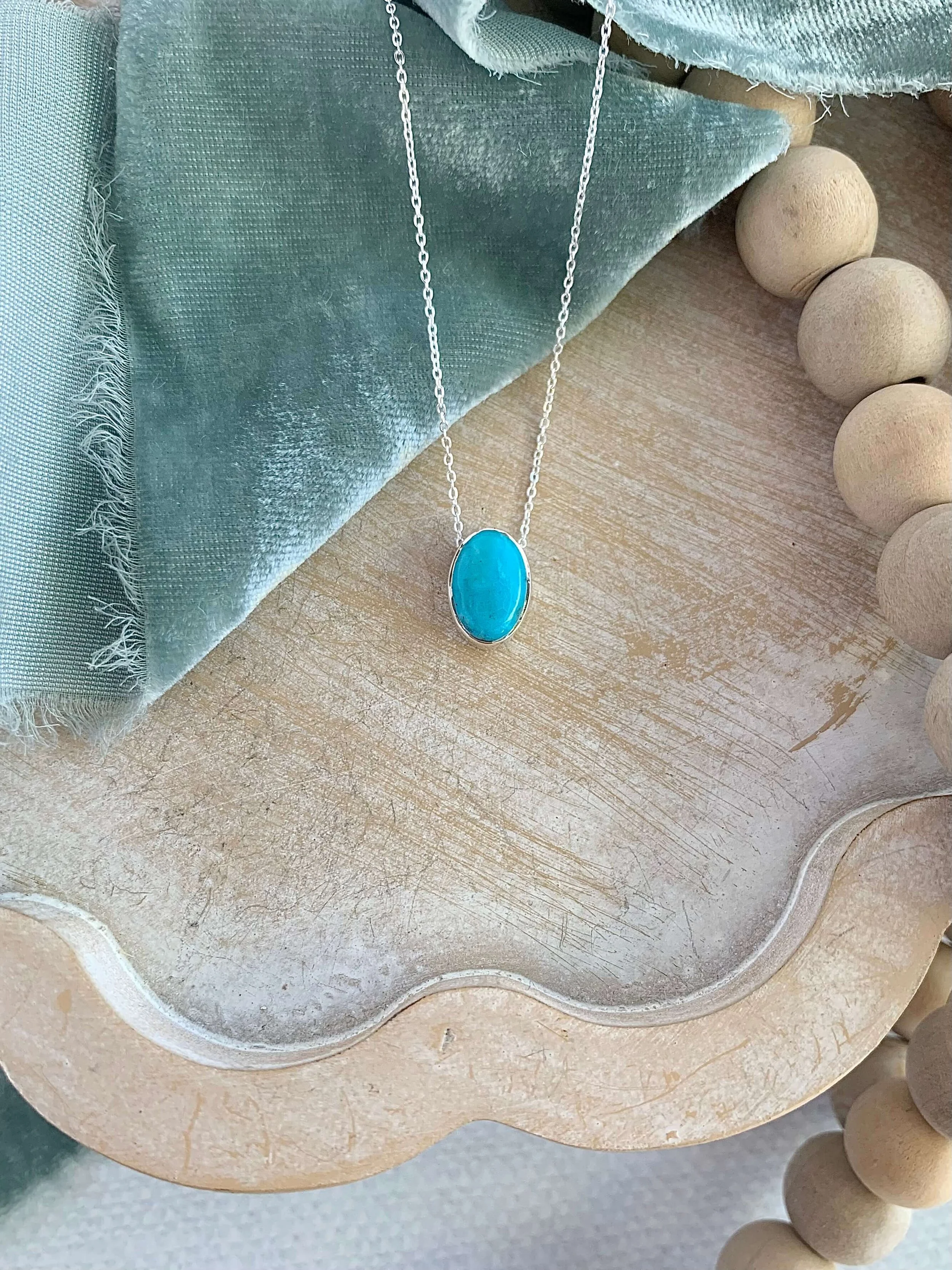 Oval Turquoise Slider Silver Necklace