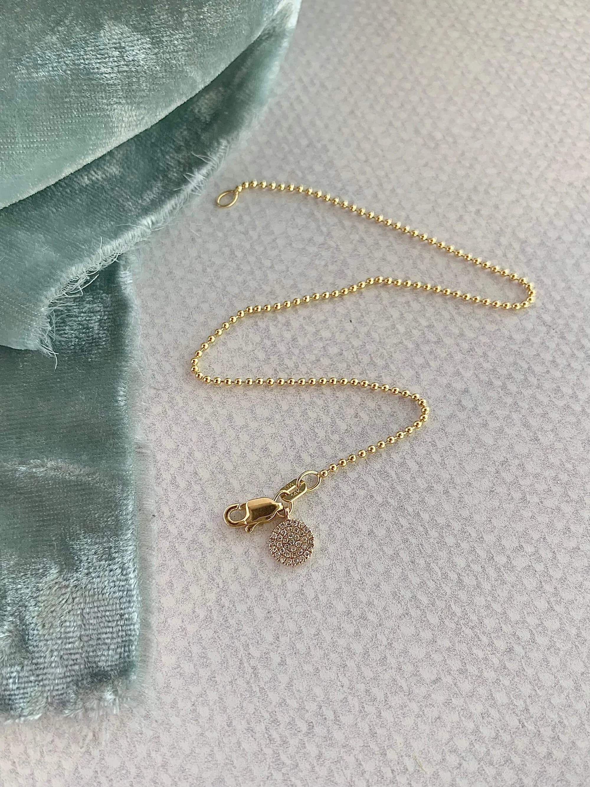 Pave Diamond Dot Beaded 14k Yellow Gold Bracelet