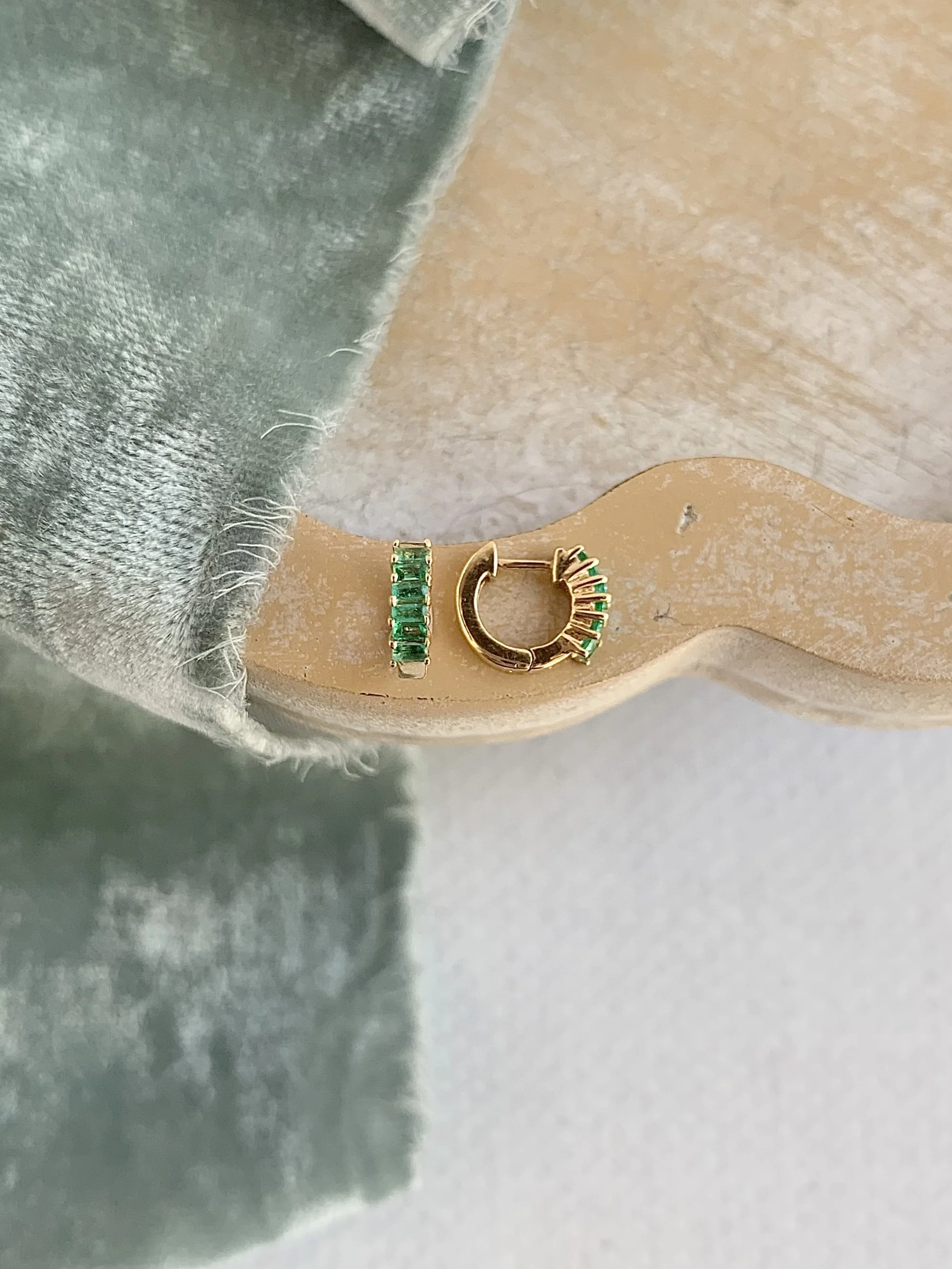 Stacked Emerald 14k Yellow Gold Huggie Hoops