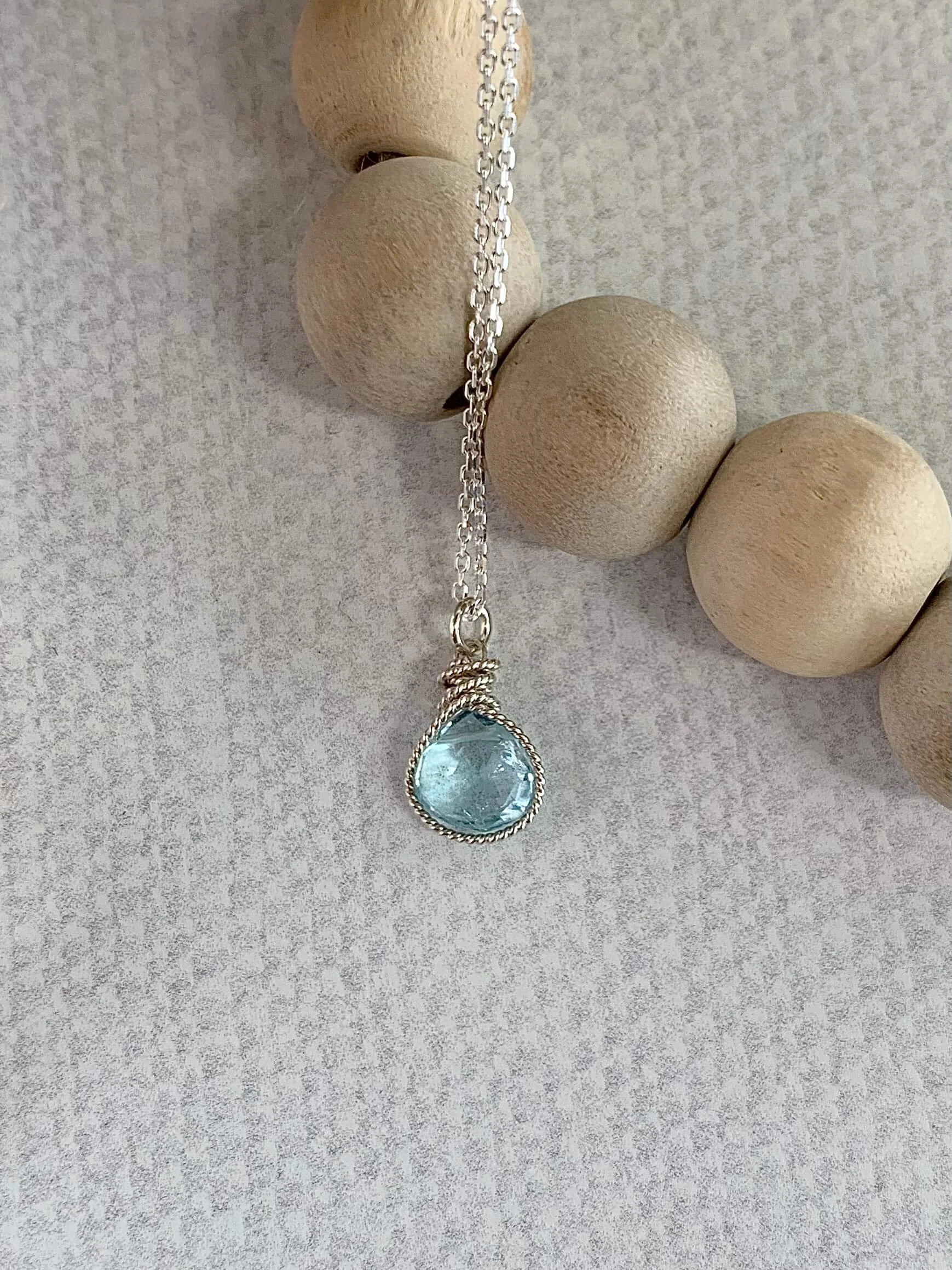 Heavenly Blue Topaz Wire Wrapped Silver Necklace