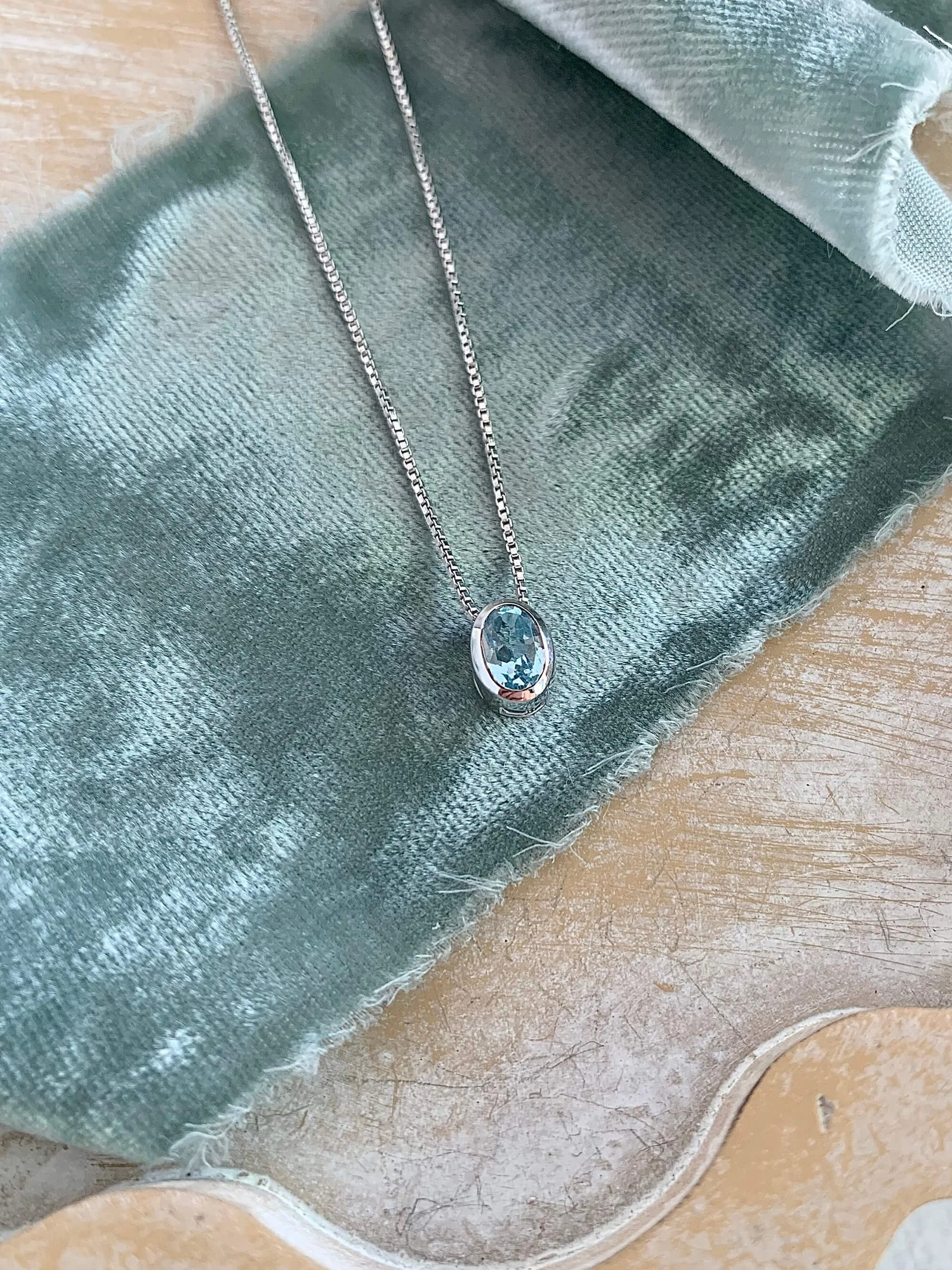 Oval Blue Topaz Silver Necklace