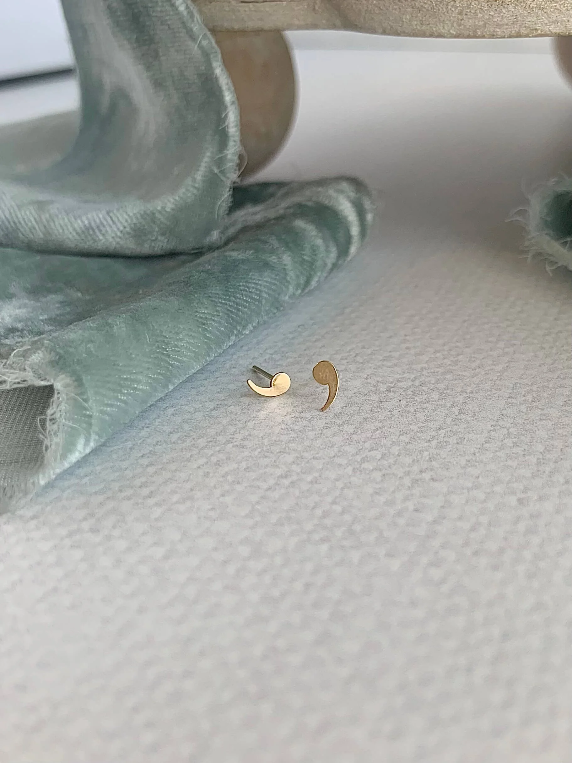 A Brief Pause, Comma 14k Yellow Gold Stud Earrings