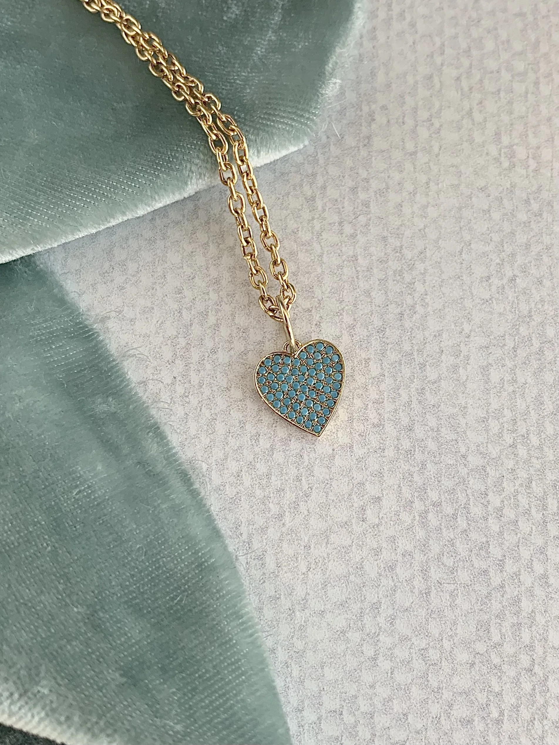 Happy Little Pave Turquoise 14k Yellow Gold Necklace