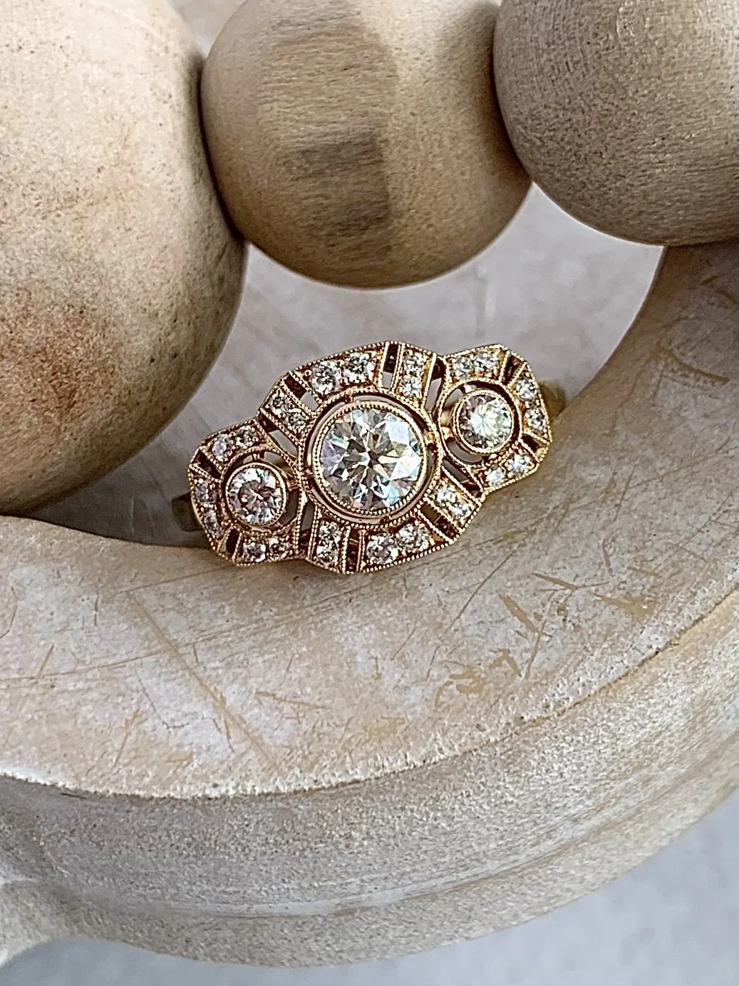 Sicily Vintage Inspired Diamond 18k Yellow Gold Engagement Ring
