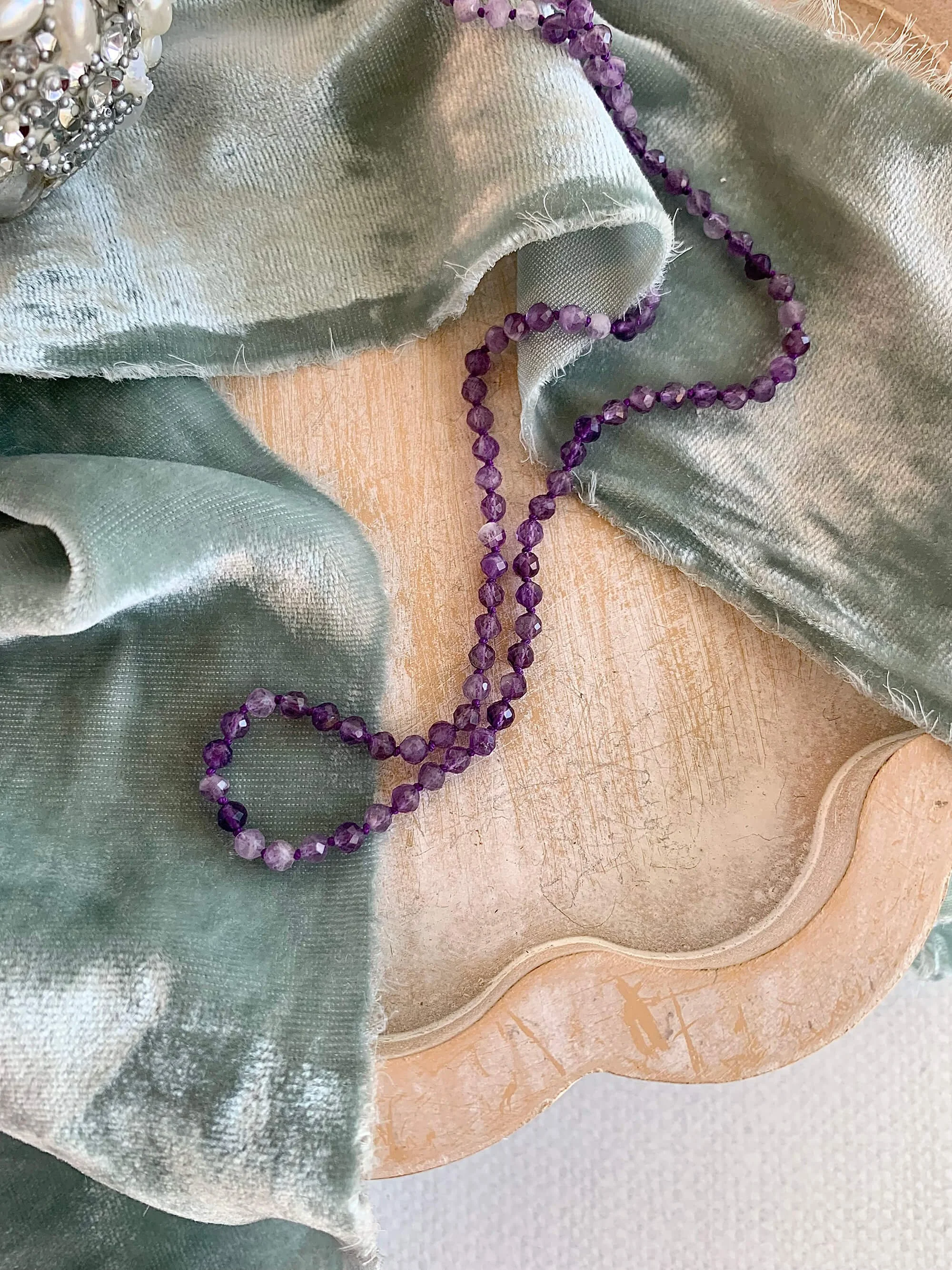Hand-Knotted Amethyst Silver Strand