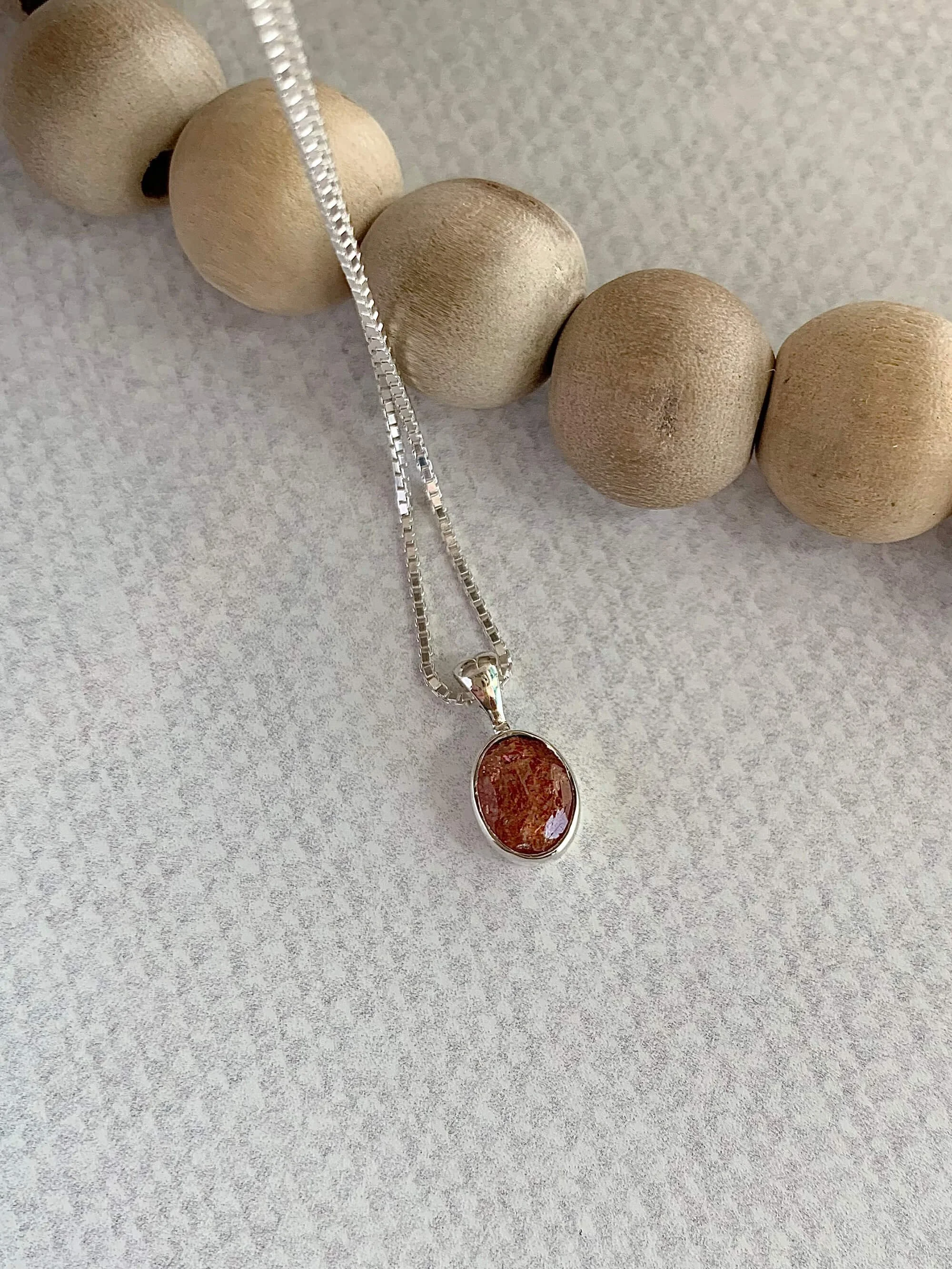 Sparkly Sunstone Silver Necklace