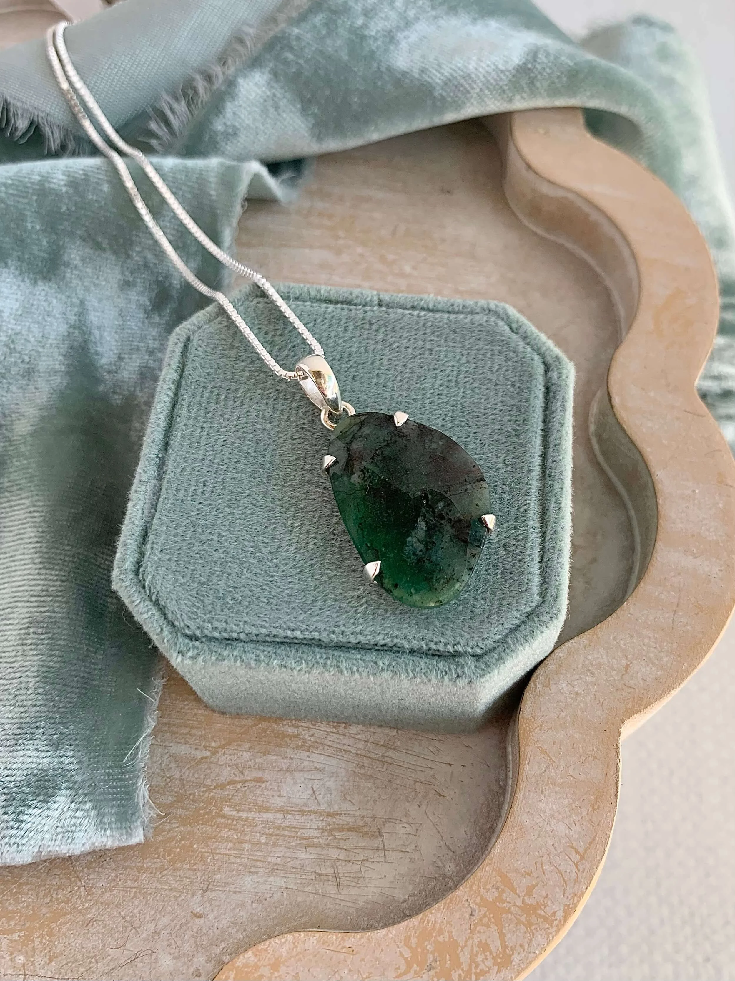 Verdant Rough Emerald Silver Necklace
