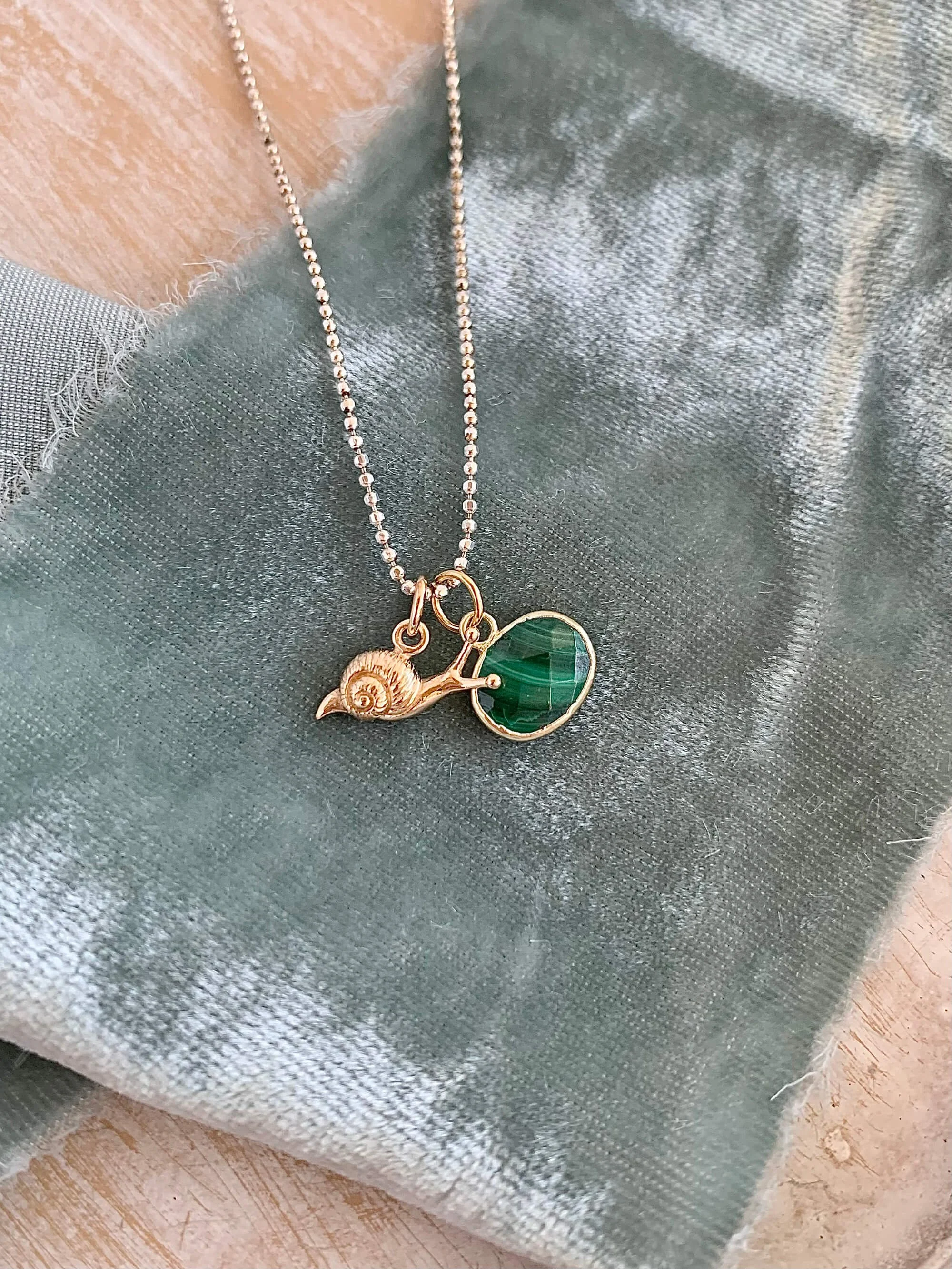 Sleepy Snail Malachite Mixed Metal Necklace