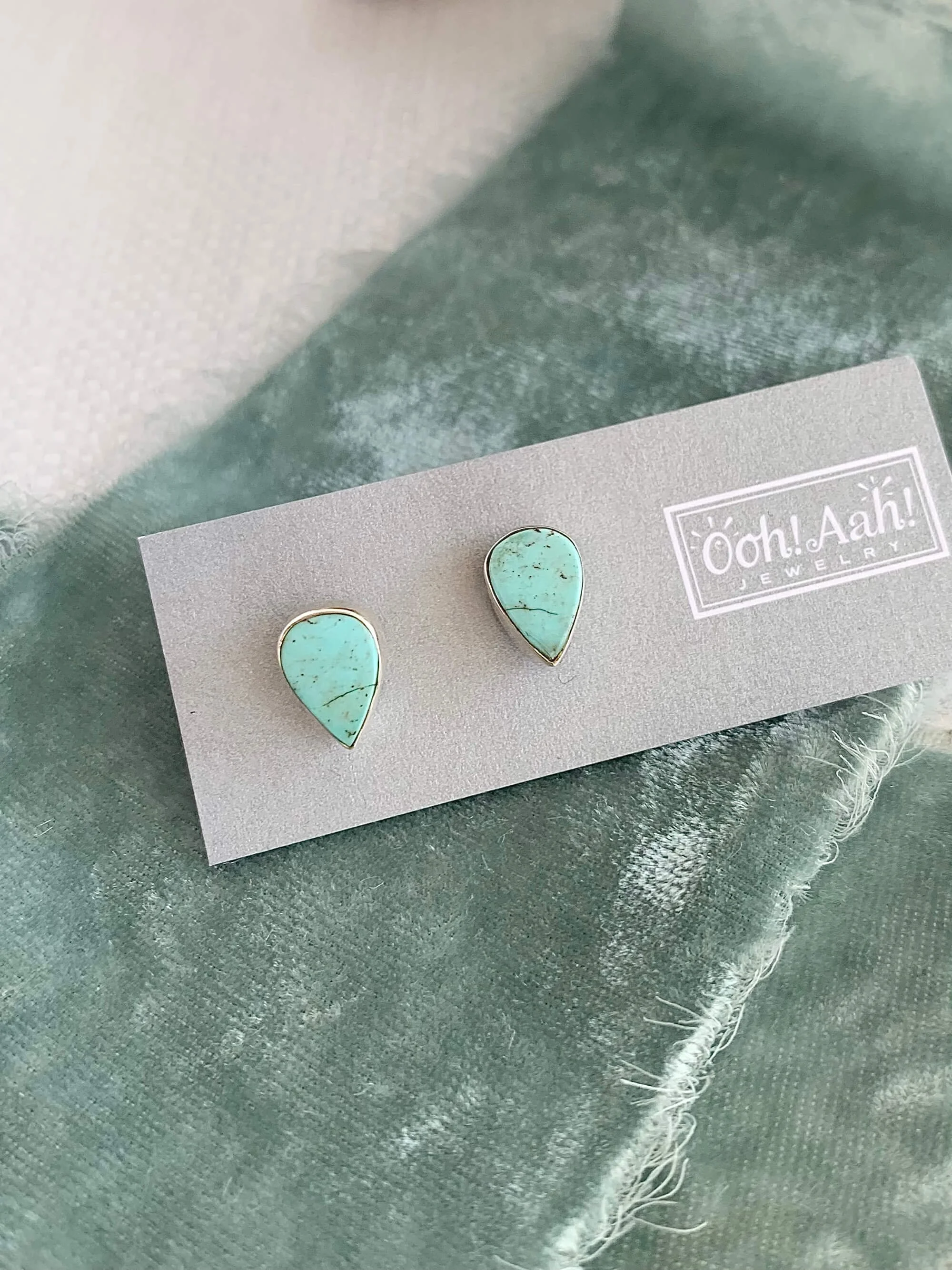 Pale Turquoise Silver Gold Stud Earrings
