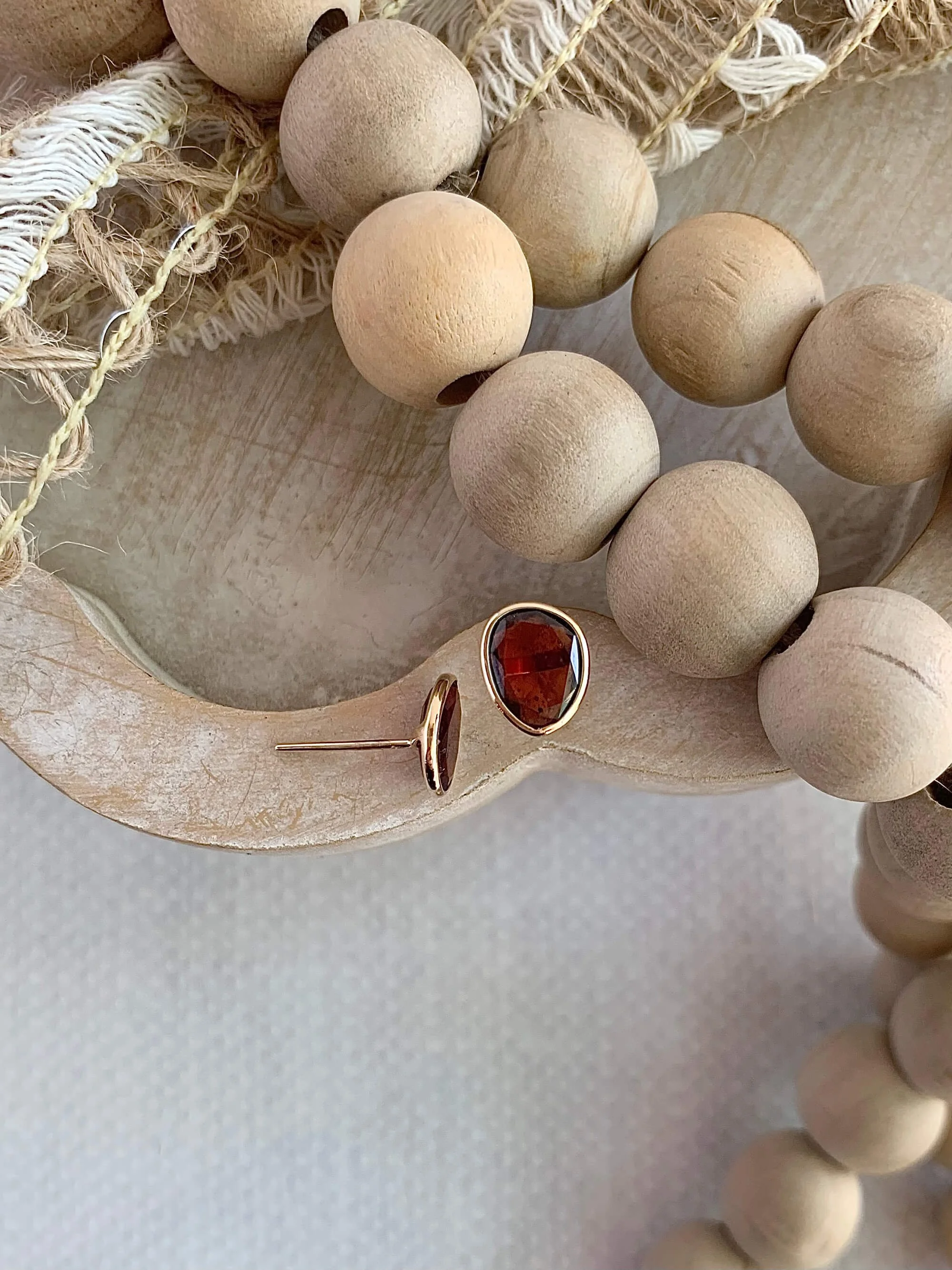 Rose Cut Garnet 14k Yellow Gold Stud Earrings