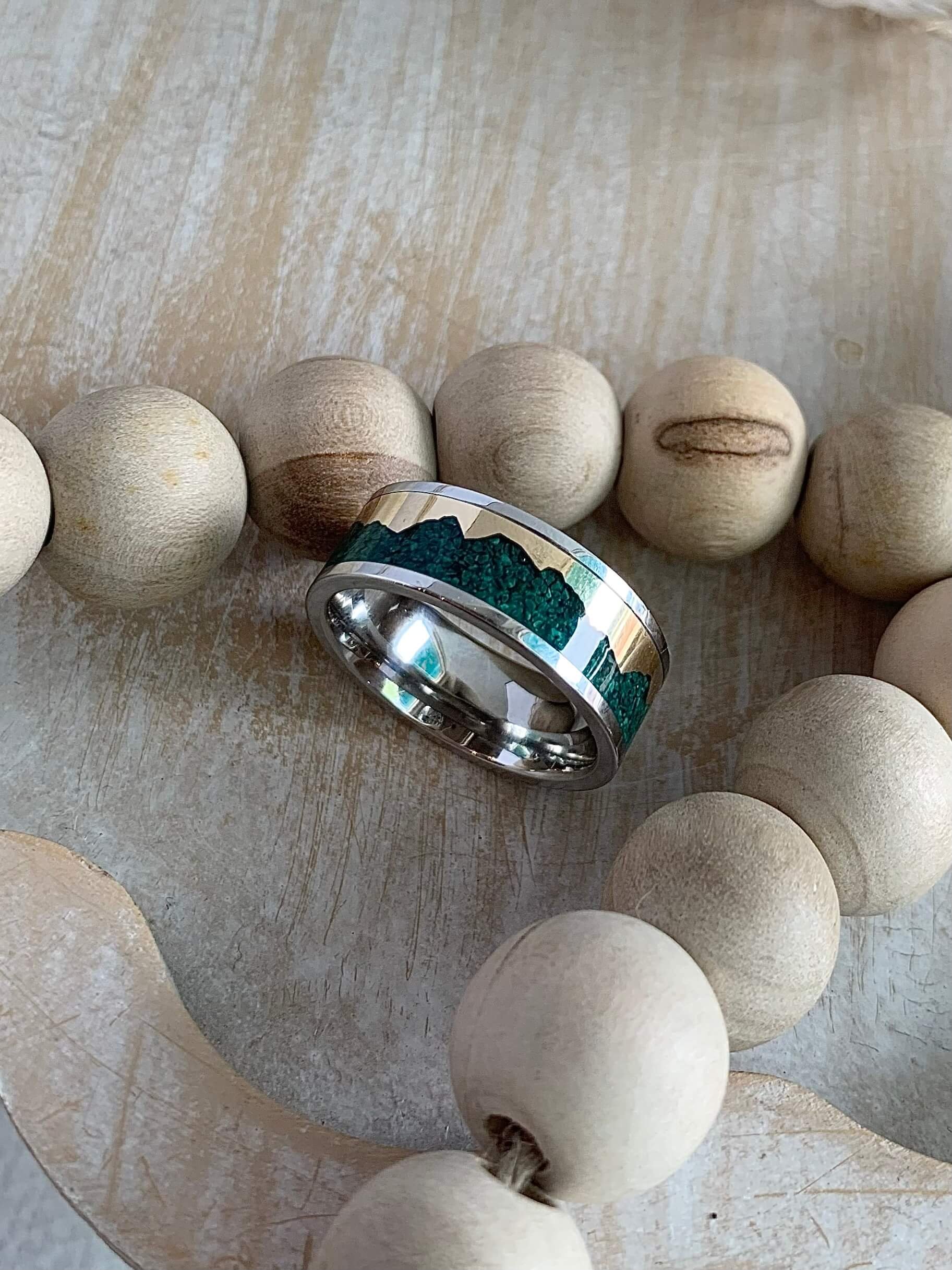 8mm Cobalt Malachite & Gold Mountain Top Mens Ring