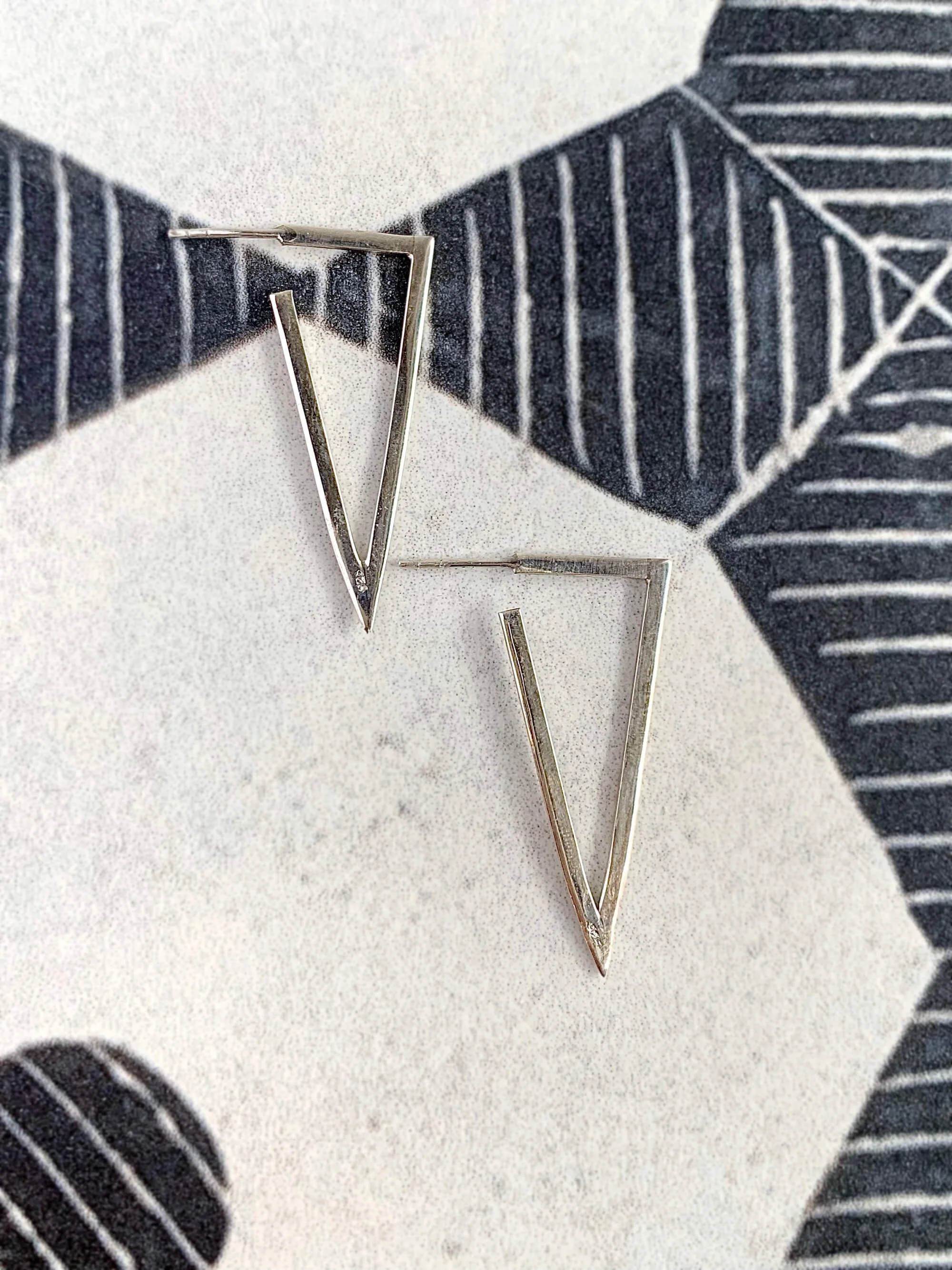 V Silver Post Hoop Earrings