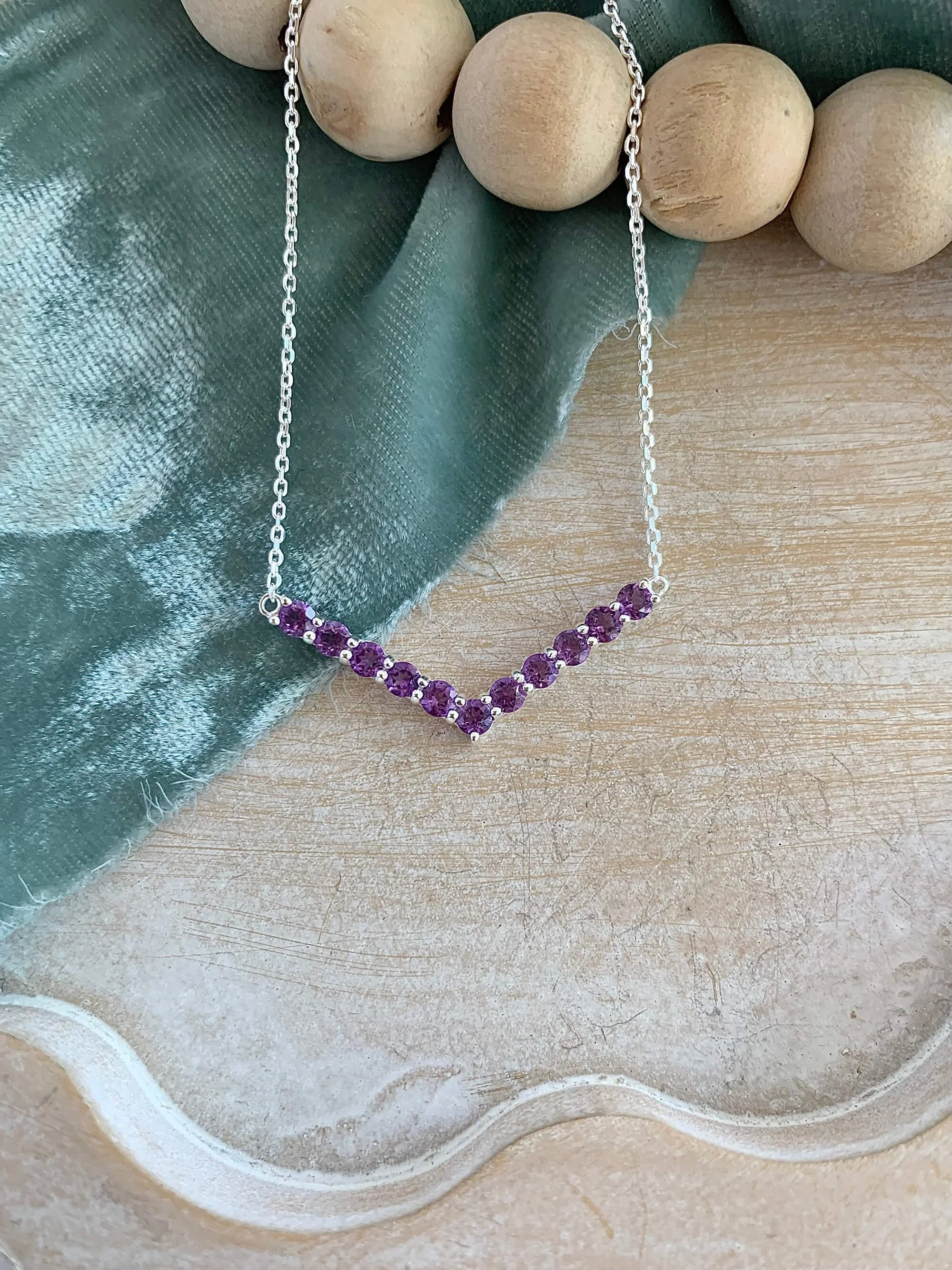 Amethyst Chevron Silver Necklace
