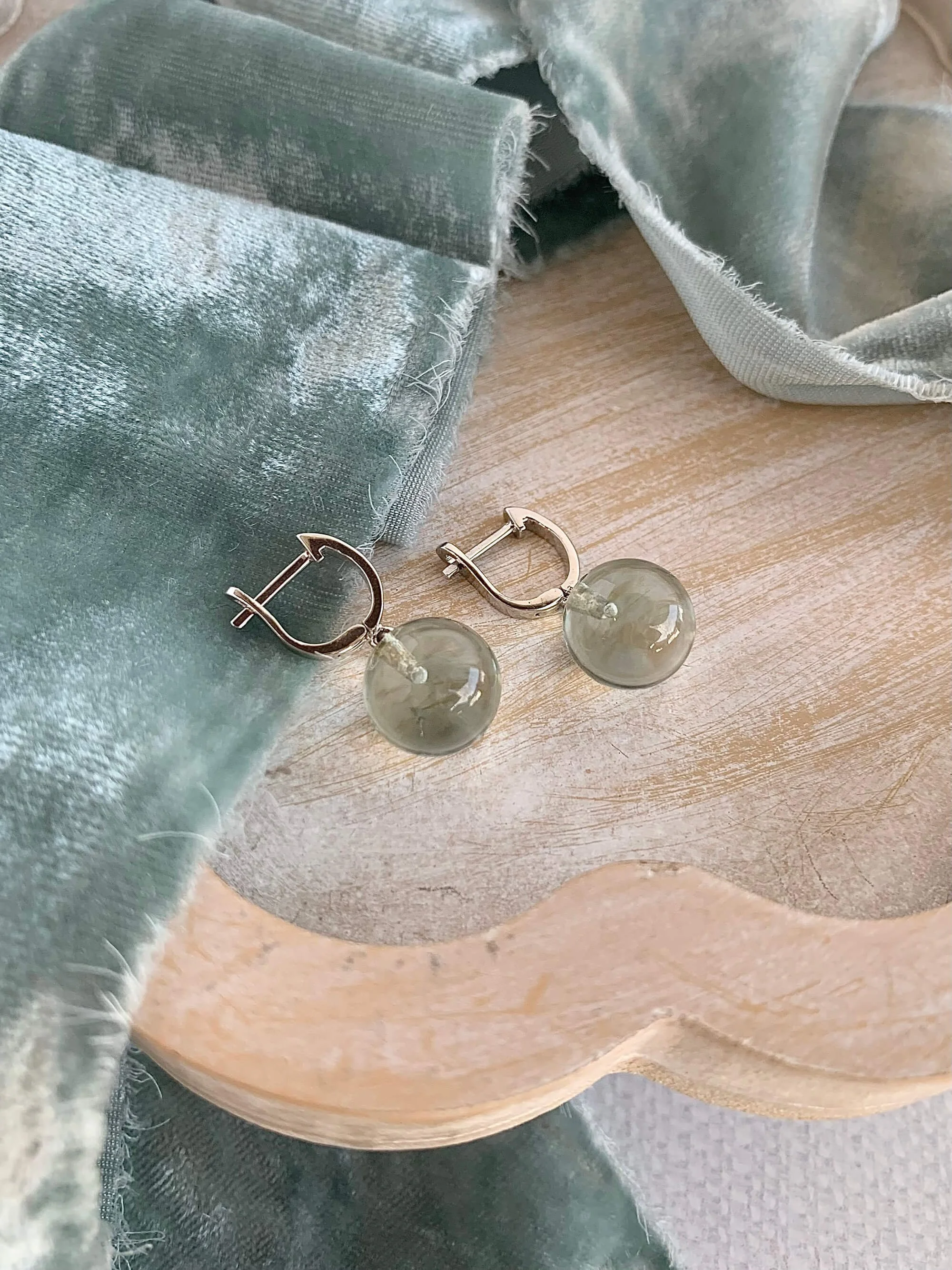Green Amethyst Sphere Silver Earrings