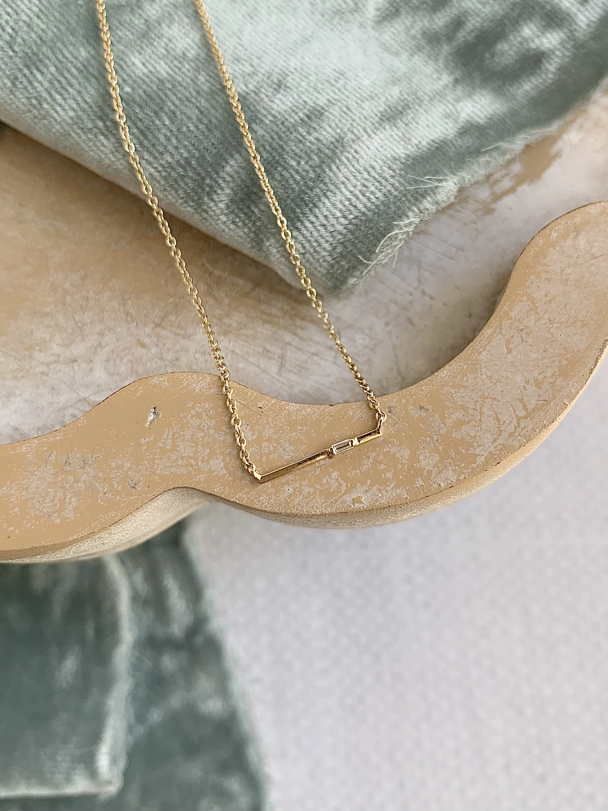 On The Line Diamond 14k Yellow Gold Bar Necklace