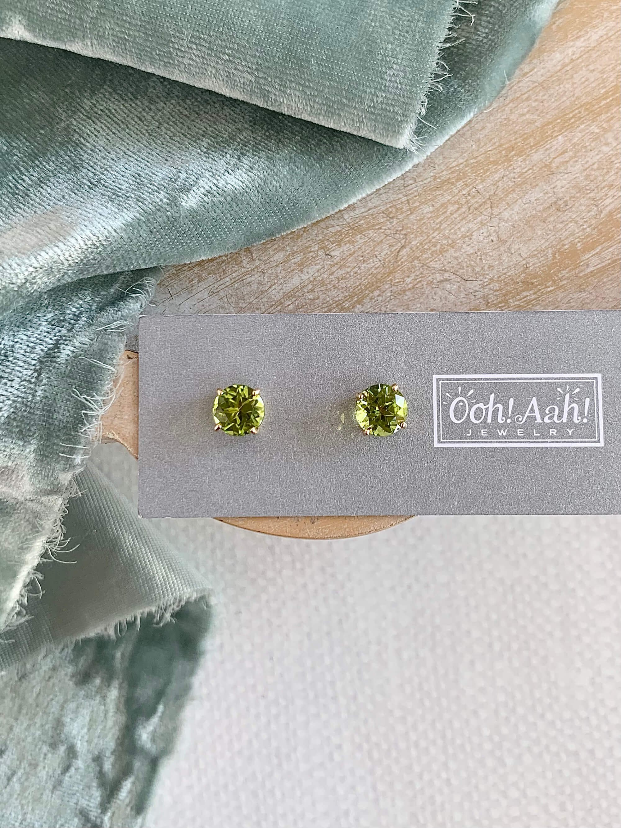 Vivid Green Peridot 14k Yellow Gold Stud Earrings