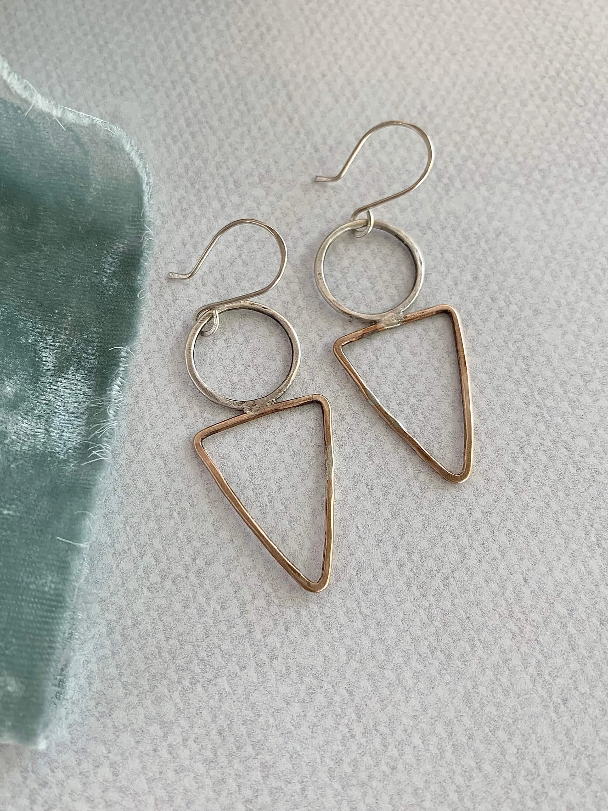 Handmade Circle Triangle Mixed Metal Earrings