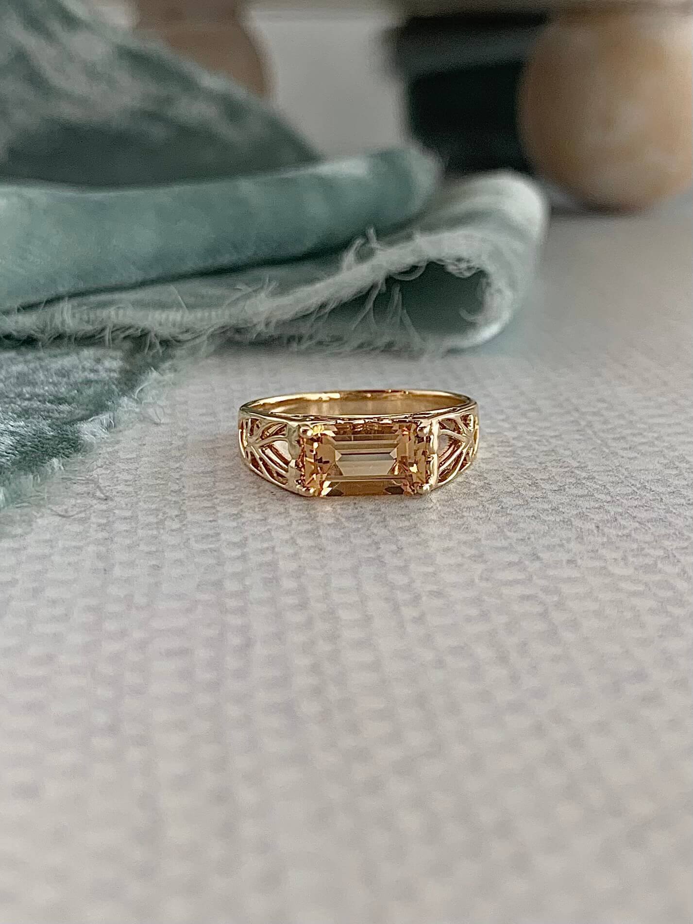 East West Imperial Topaz 14k Yellow Gold Ring