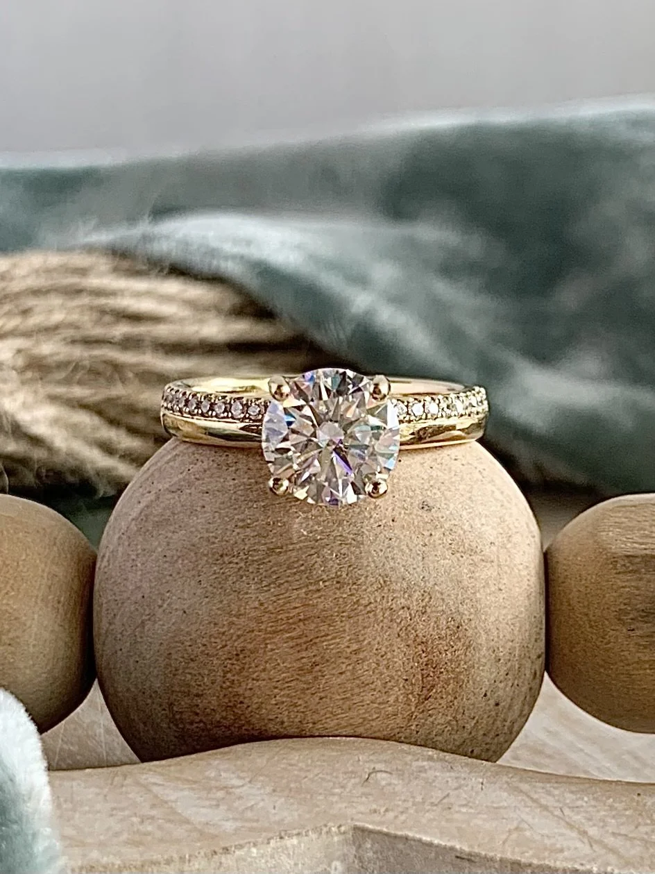 Booker 1.50 Carat Round Moissanite With Diamond Accent 14k Yellow Gold Engagement Ring