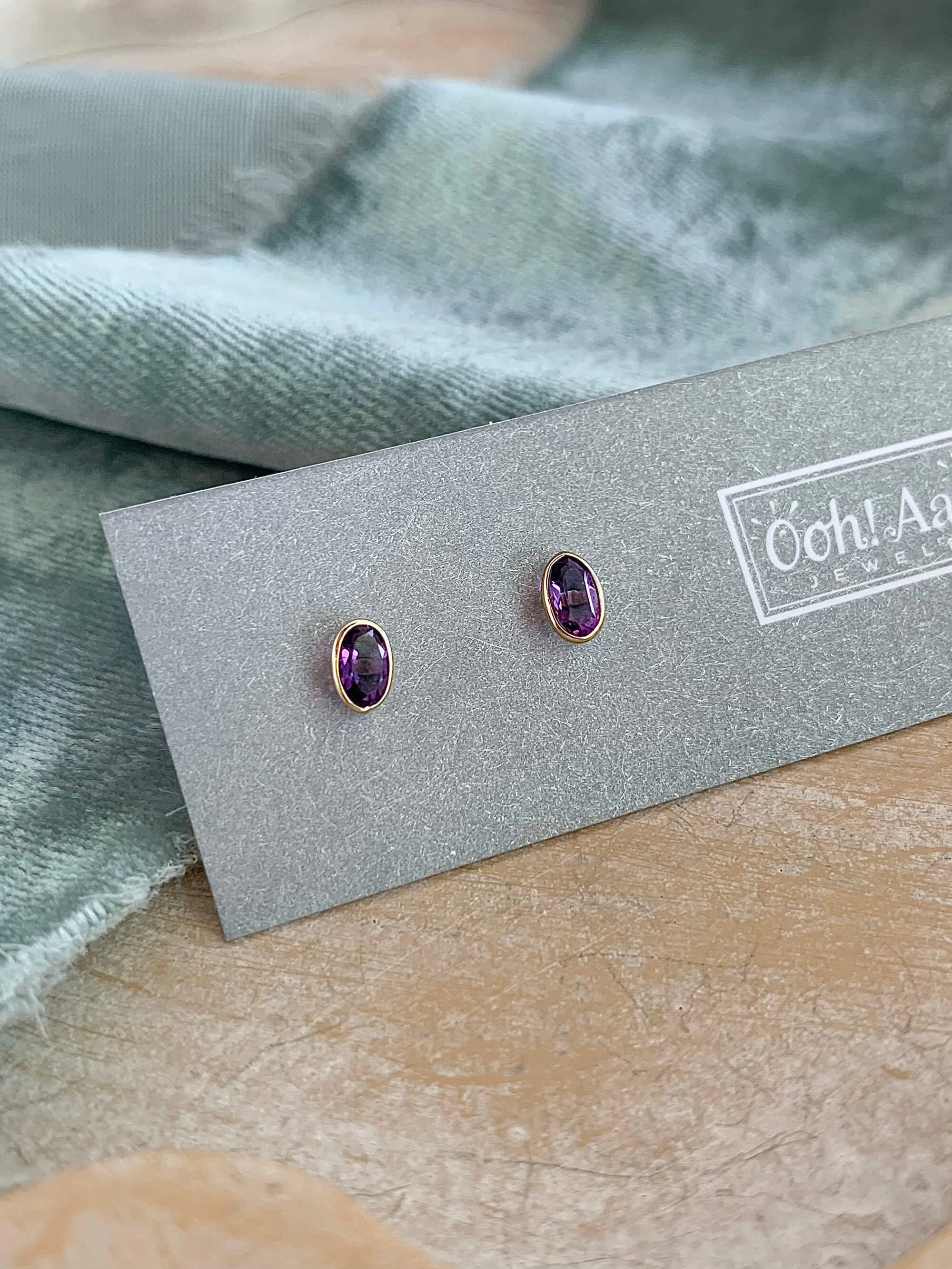 Amethyst Full Bezel 14k Yellow Gold Stud Earrings