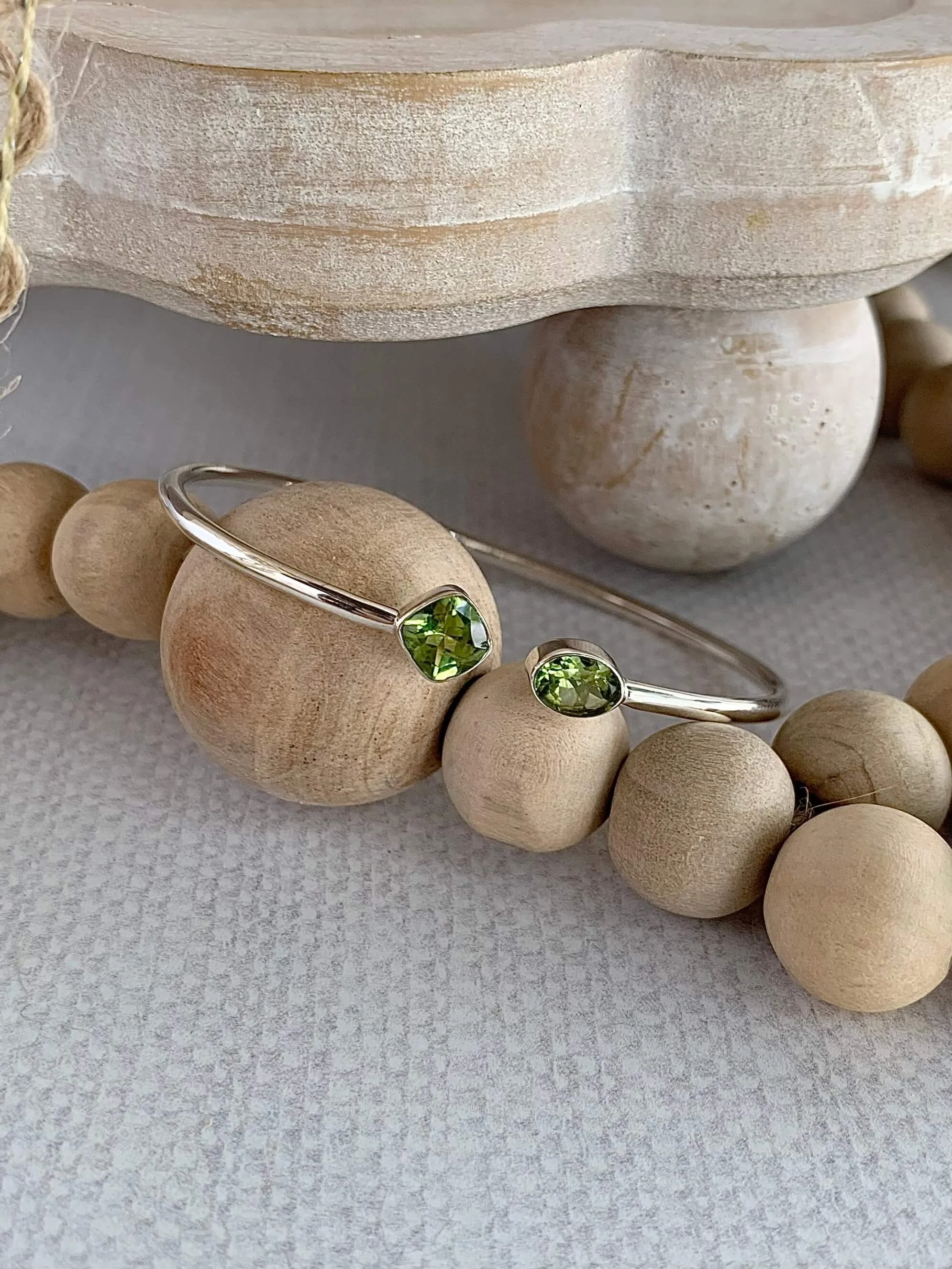 Peridot 2 Stone Twist Silver Bracelet