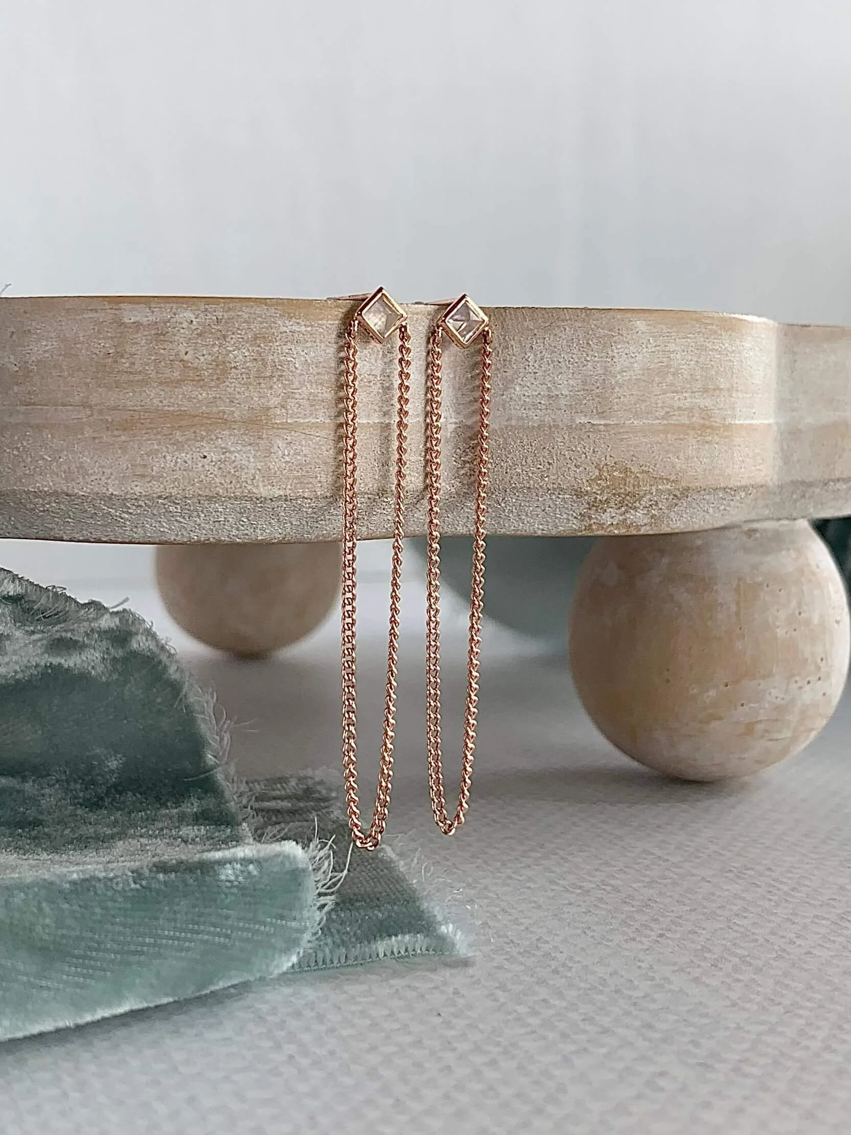 Moonstone Chain 14k Rose Gold Post Earrings