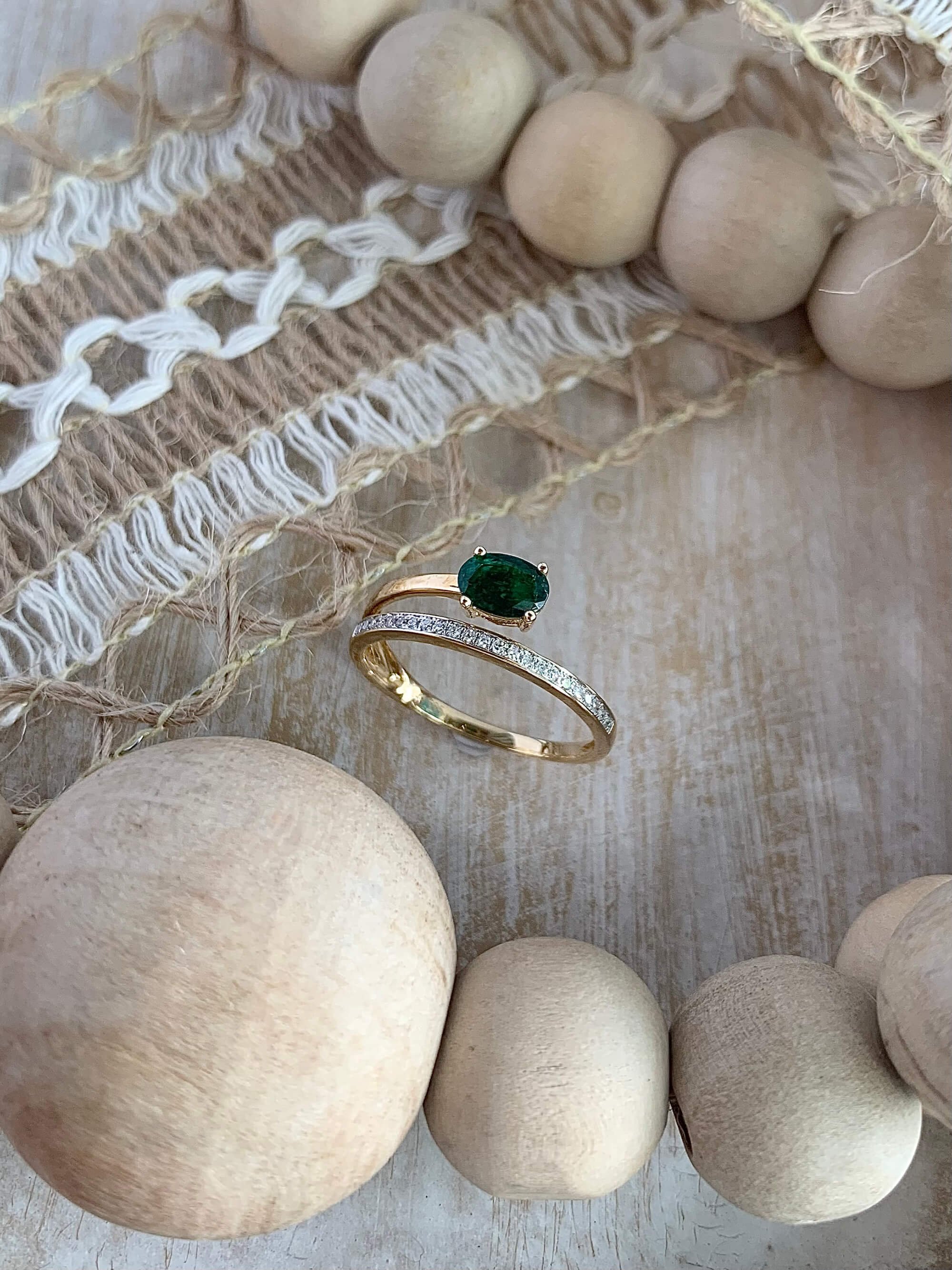 Floret Emerald Diamond 14k Yellow Gold Ring