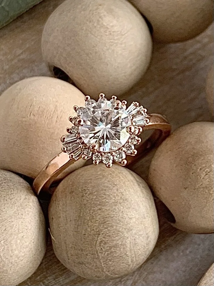 Luciana 14k Rose Gold Round Brilliant Baguette Engagement Ring