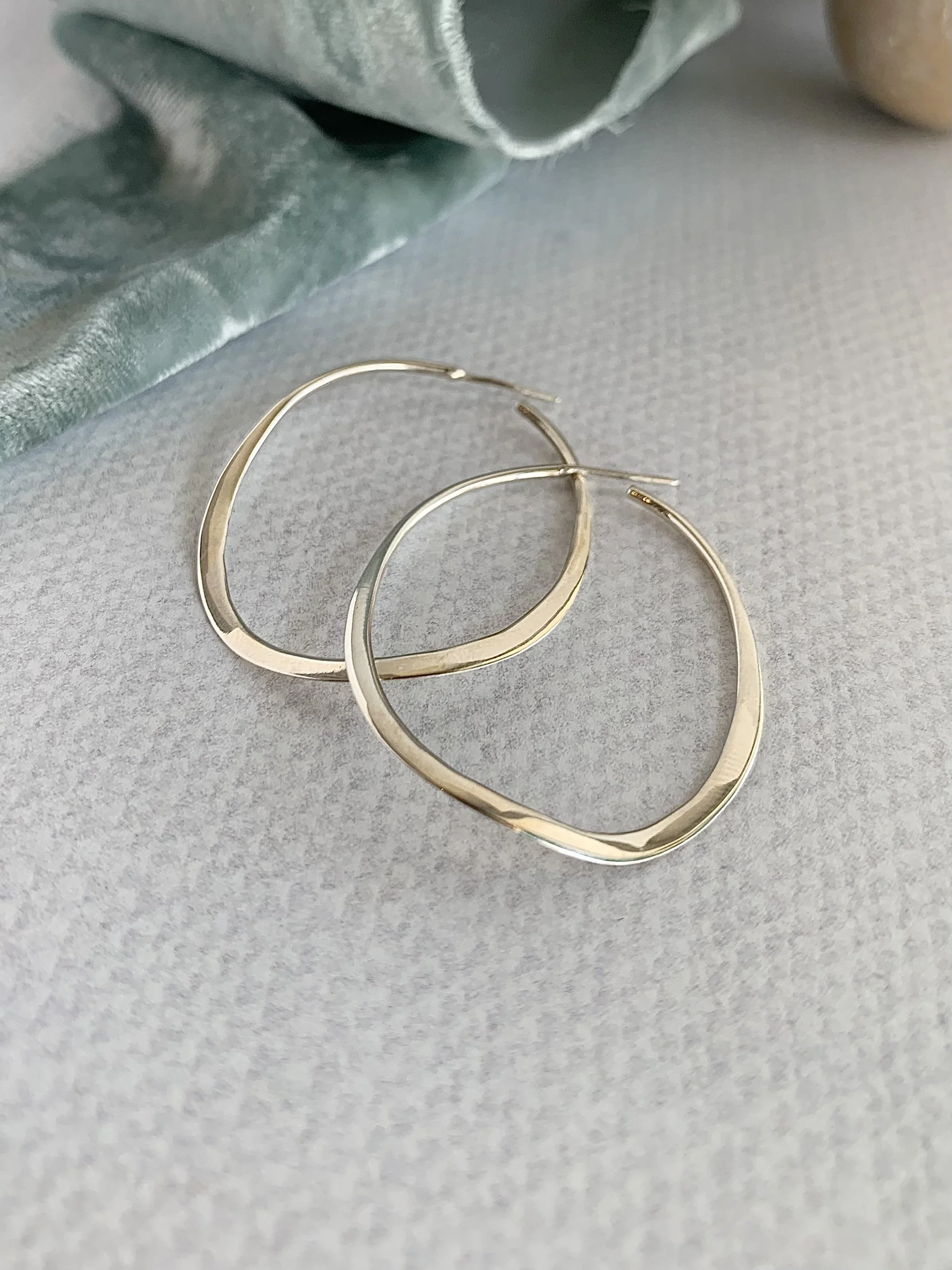 Wavy Large Silver Hoop Earrings